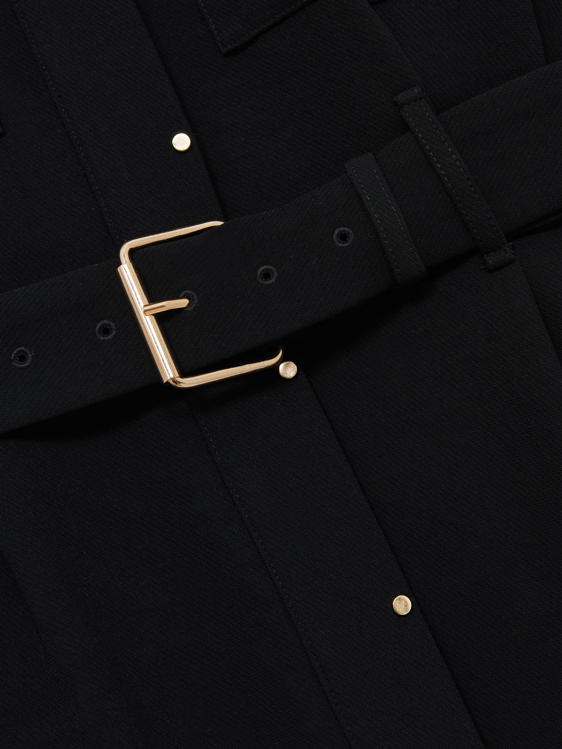 Twill Belted Shirt Dress in Black