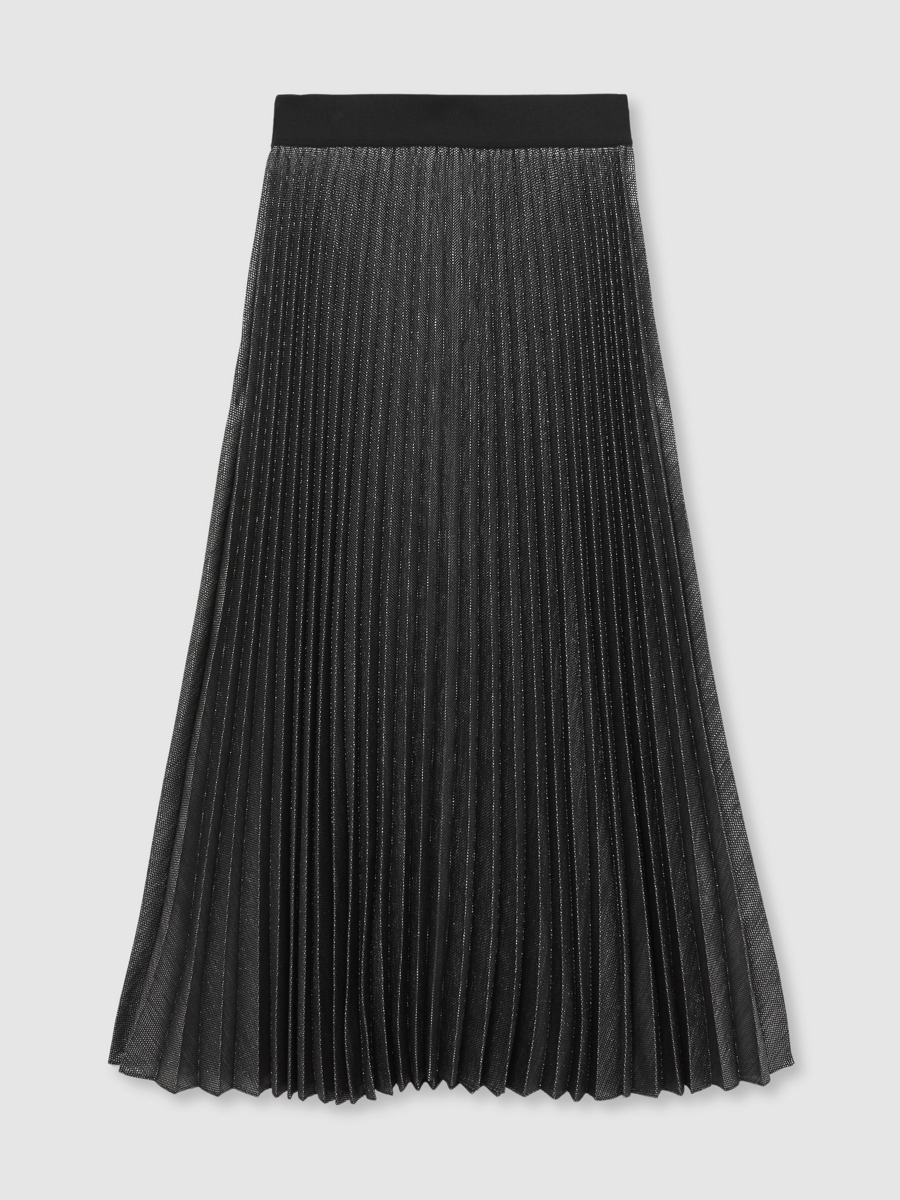 Metallic Pleated Midi Skirt in Charcoal Grey
