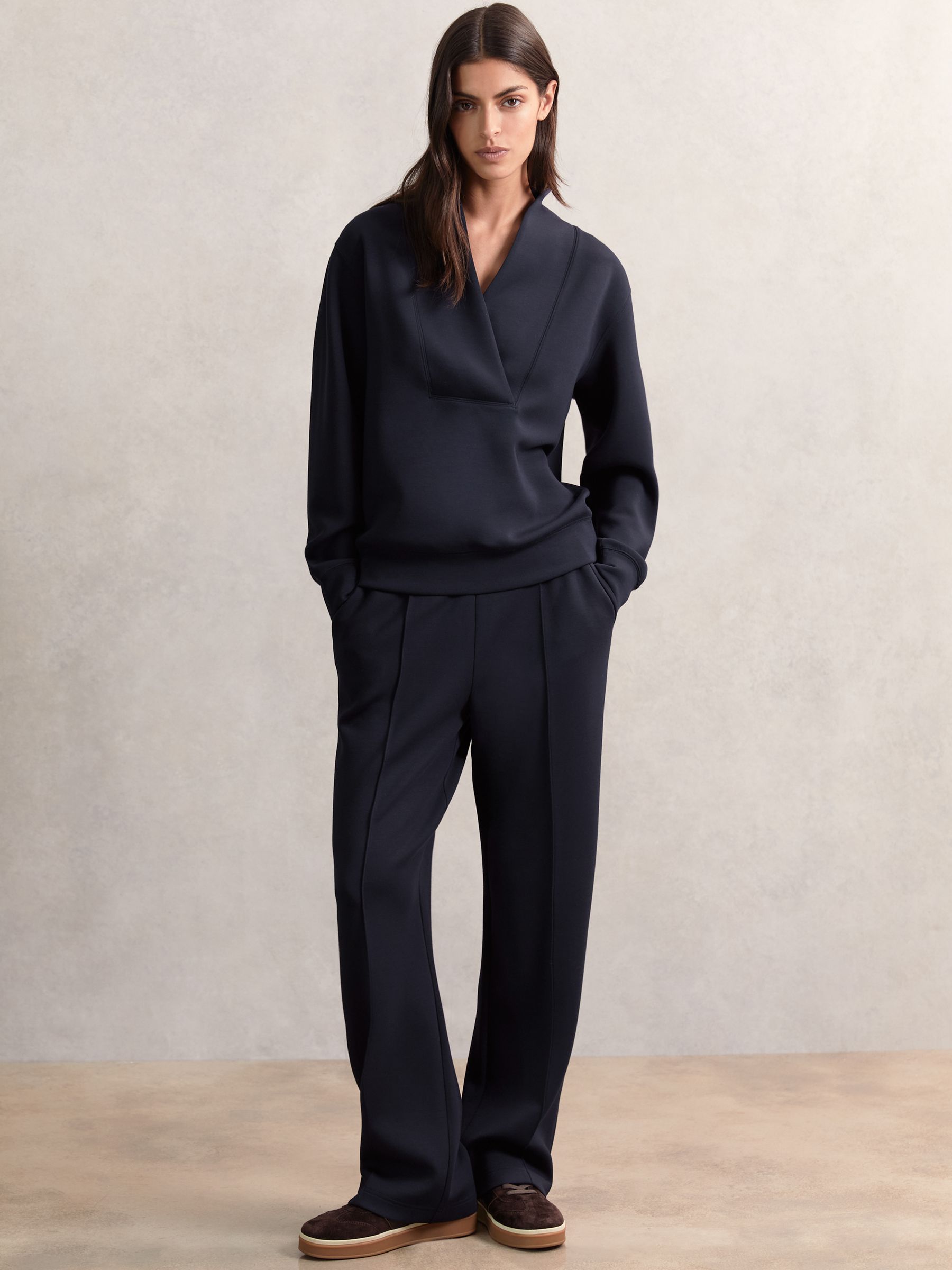Modal-Blend Interlock Wide-Leg Joggers in Navy