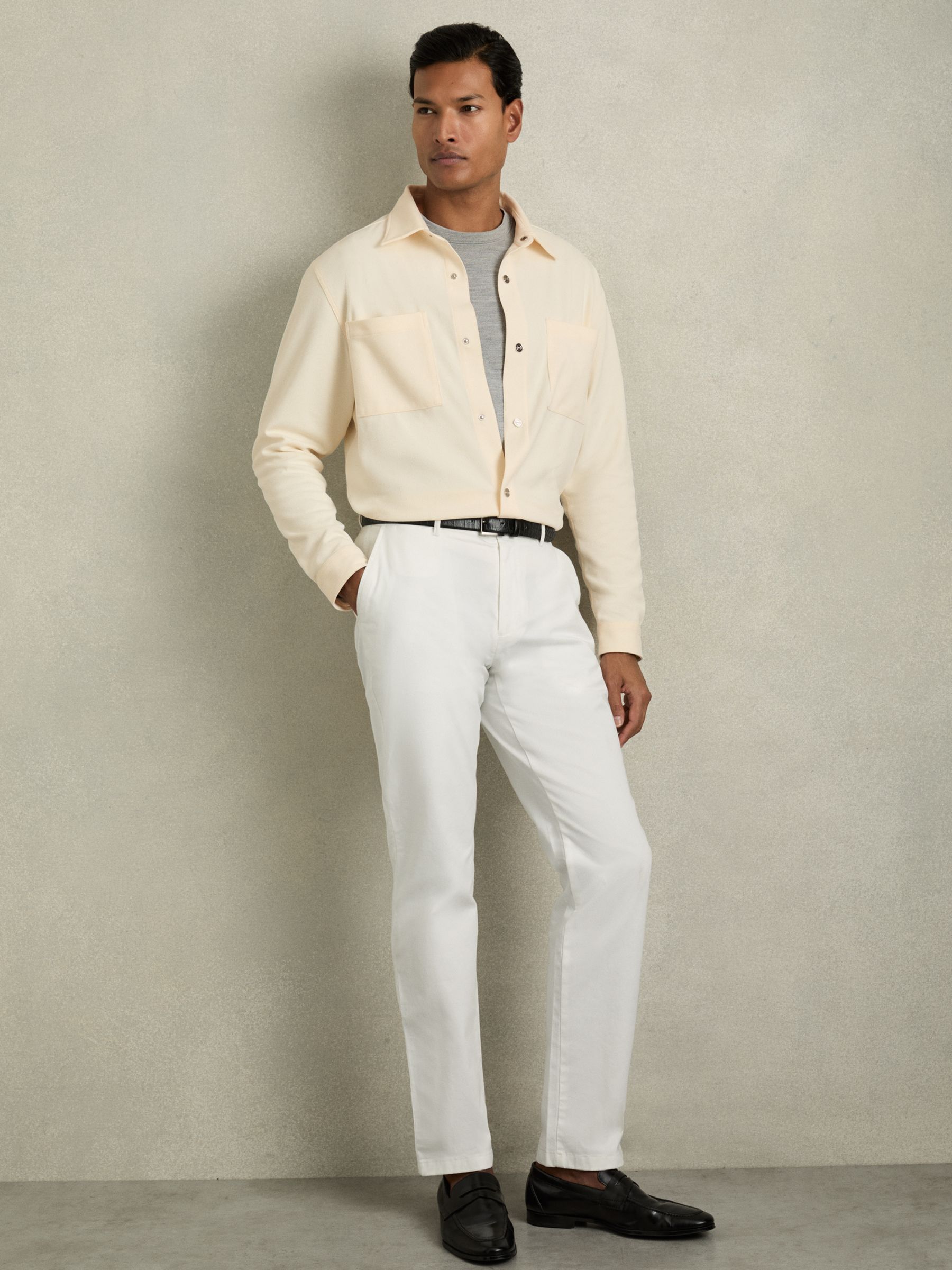 Brushed Corduroy Press-Stud Overshirt in Off White