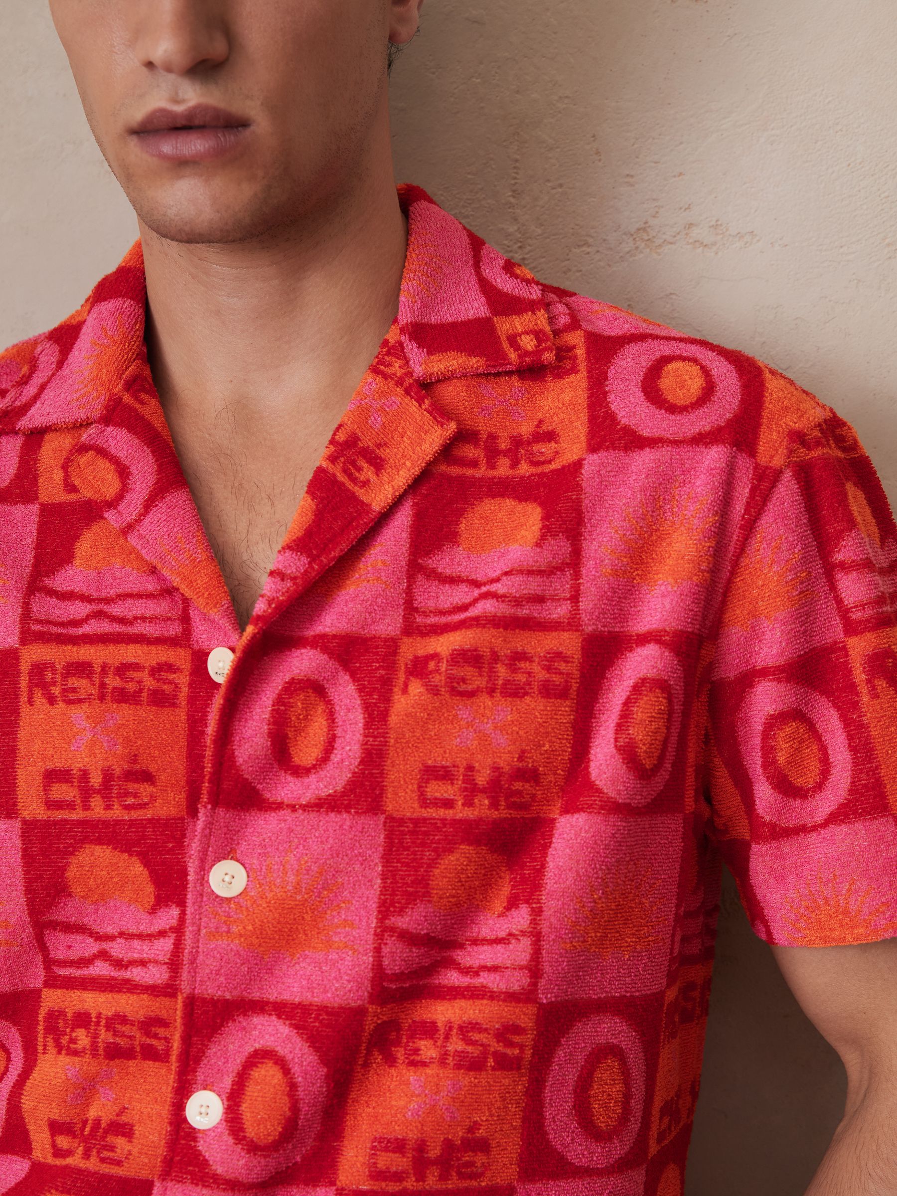 Reiss | Ché Sunset Towelling Shirt in Pink