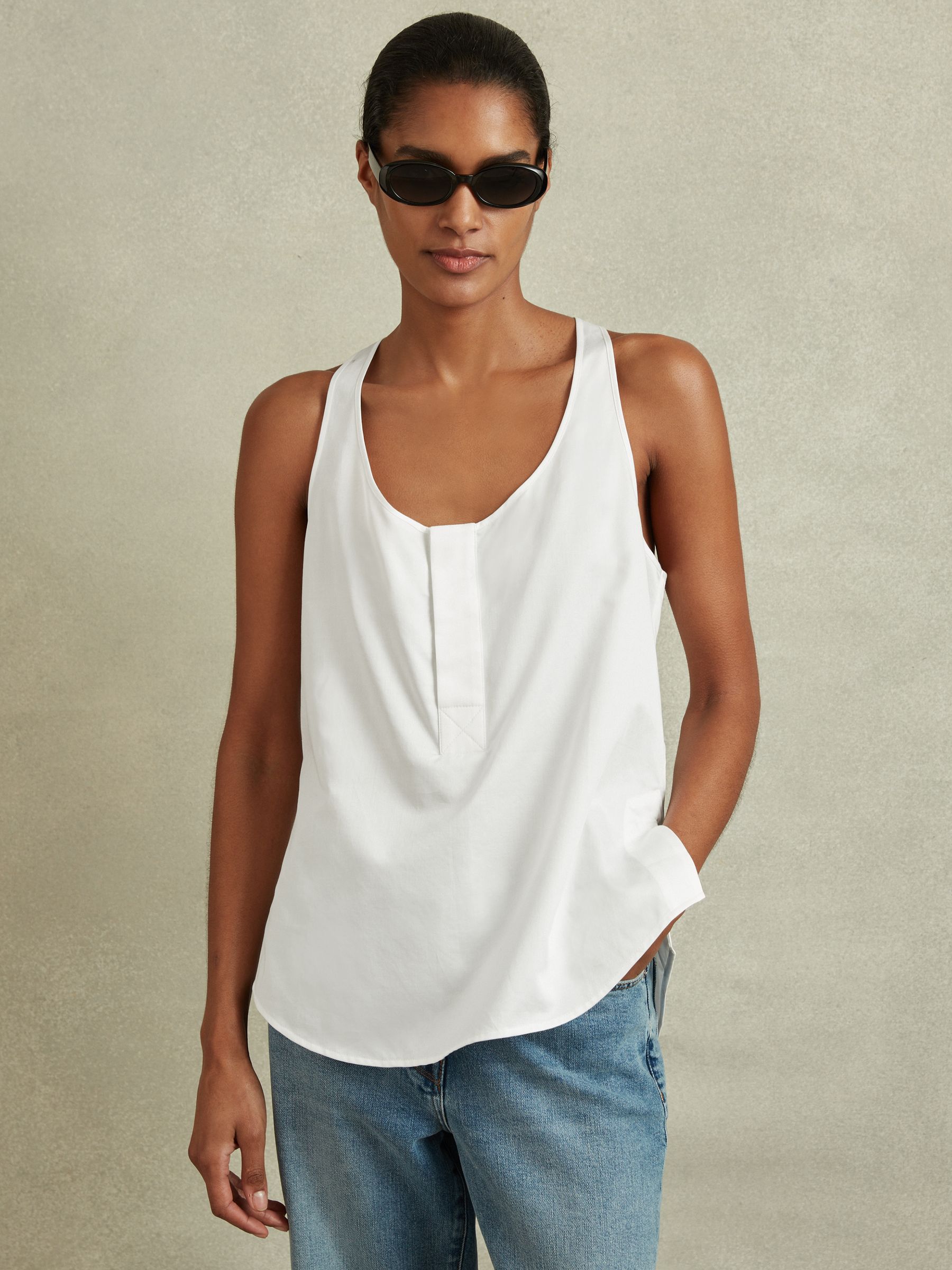Relaxed Cotton Scoop Neck Vest in Ivory