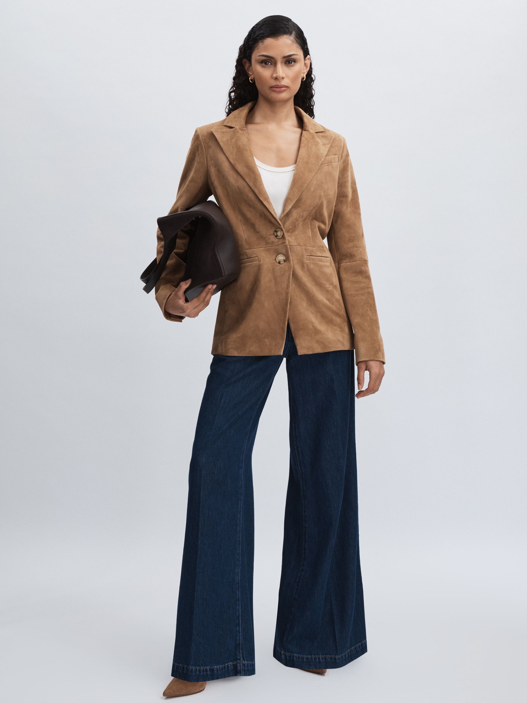 Paige Double Waistband Wide-Leg Jeans in Navy Blue