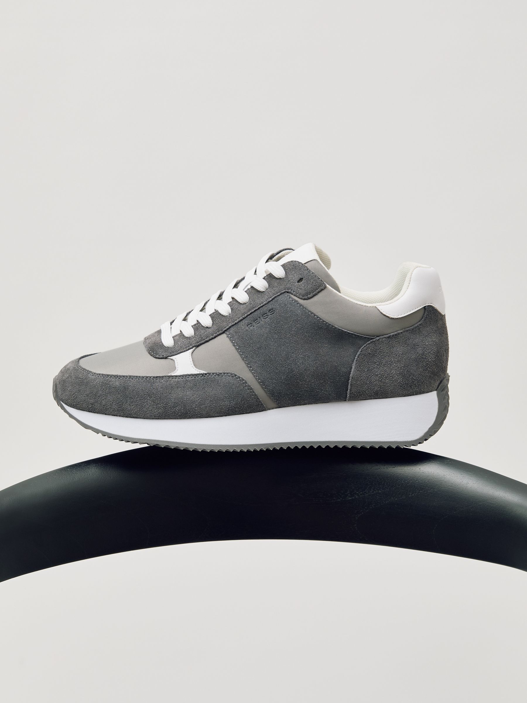 Suede Lace-Up Running Trainers in Graphite Grey