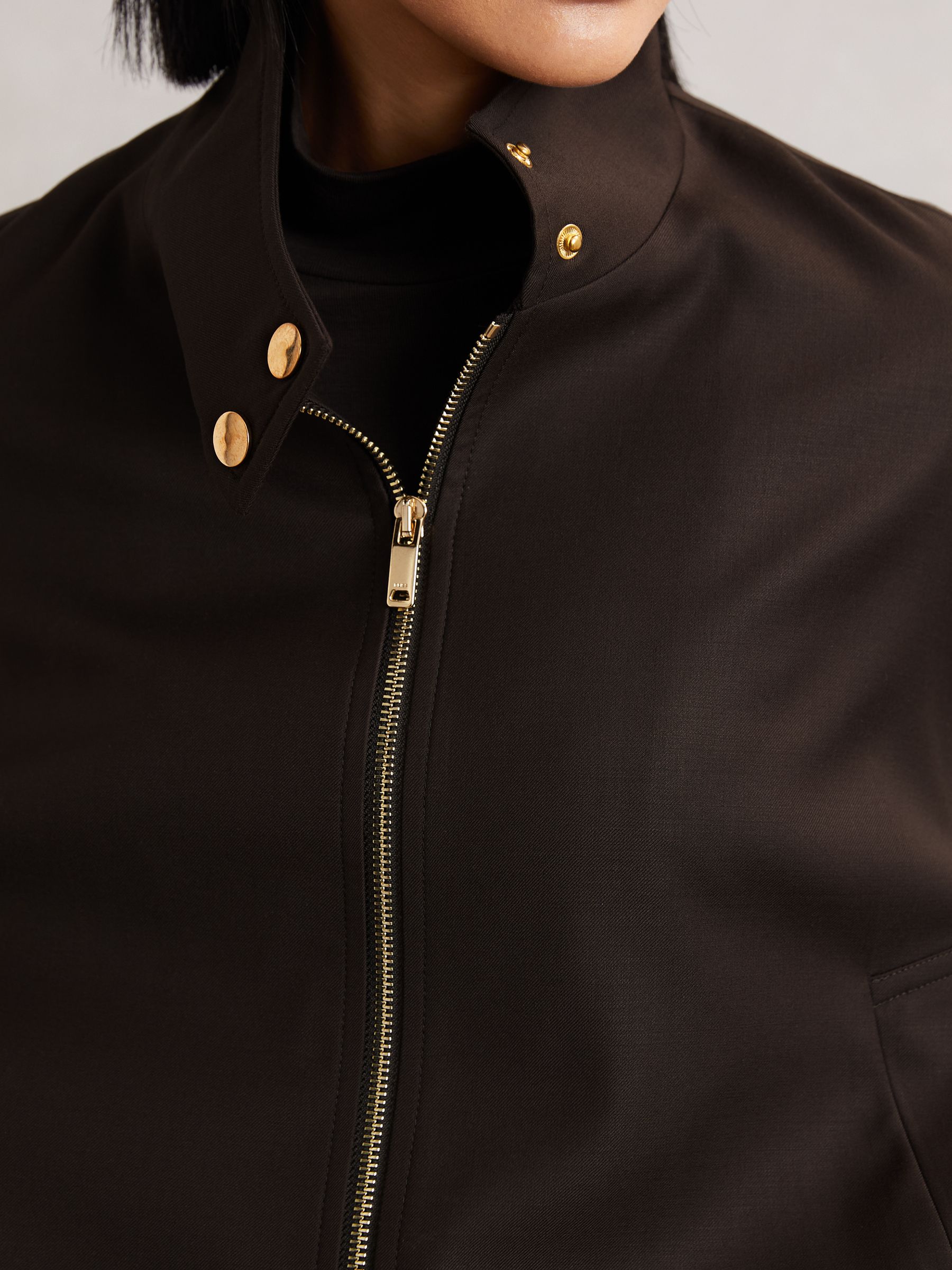 Wool Bomber Jacket in Chocolate Brown