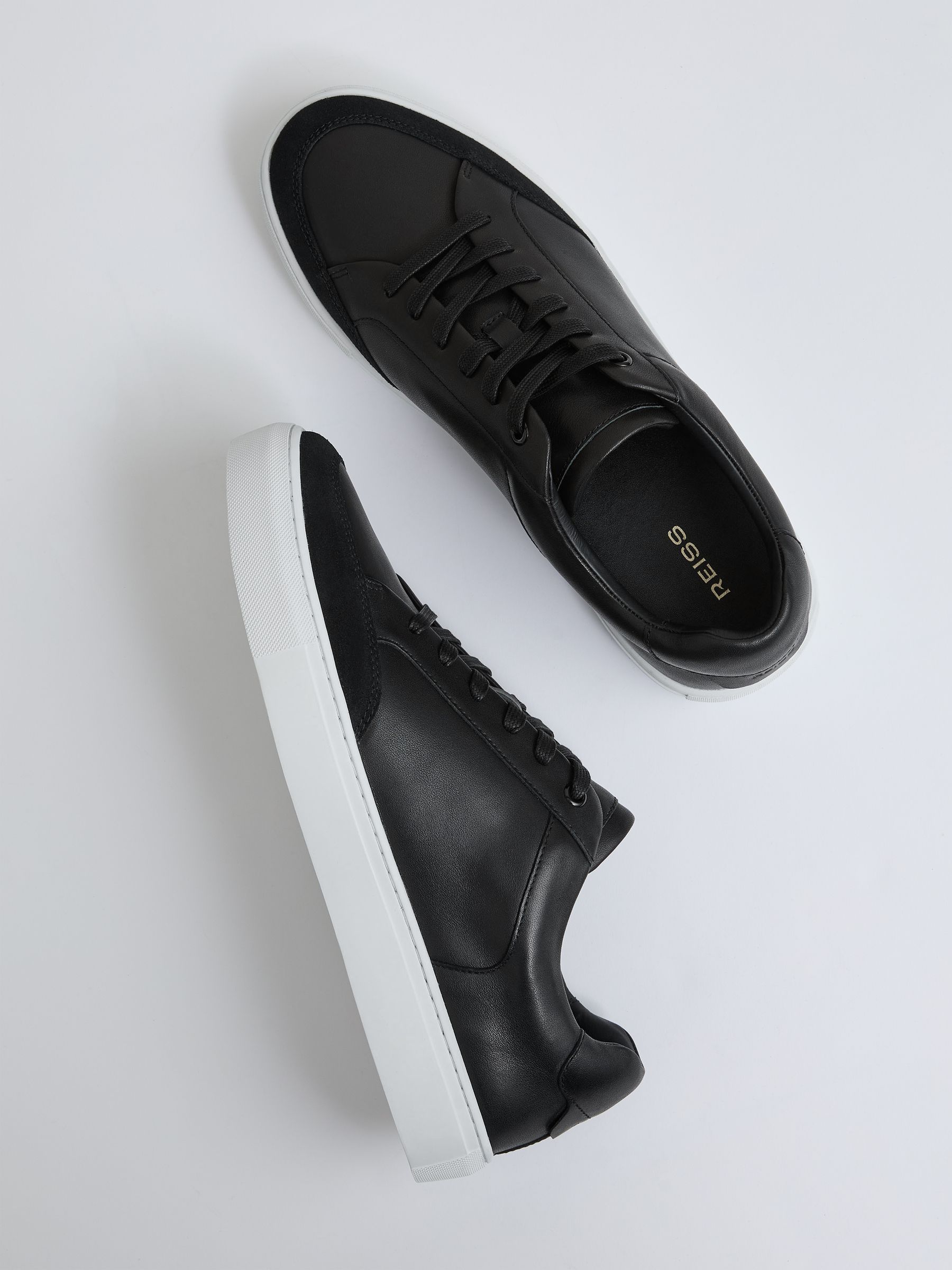 Leather Low Top Trainers in Black