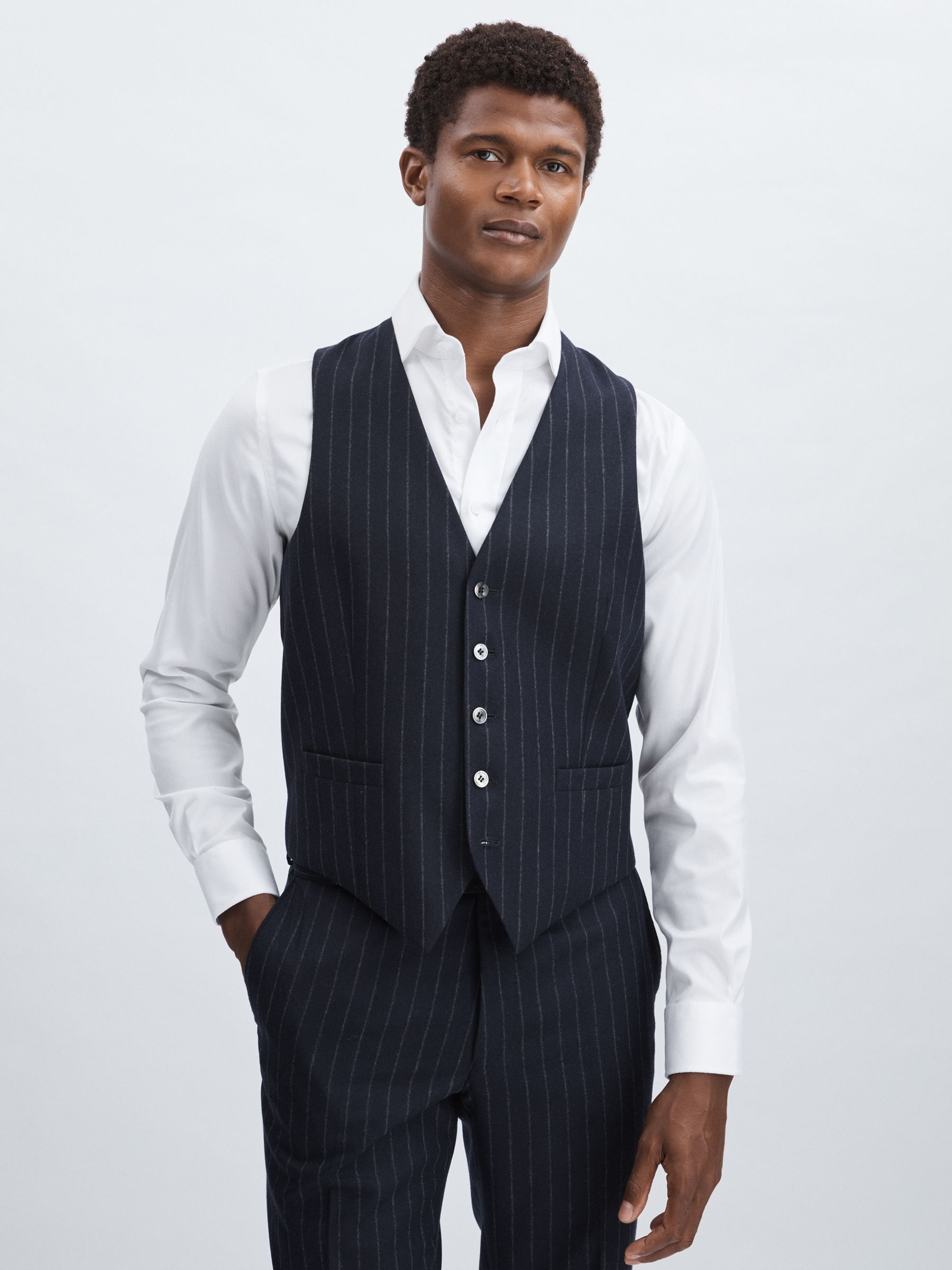 Oscar Jacobson 100% Wool Pinstripe Waistcoat in Navy