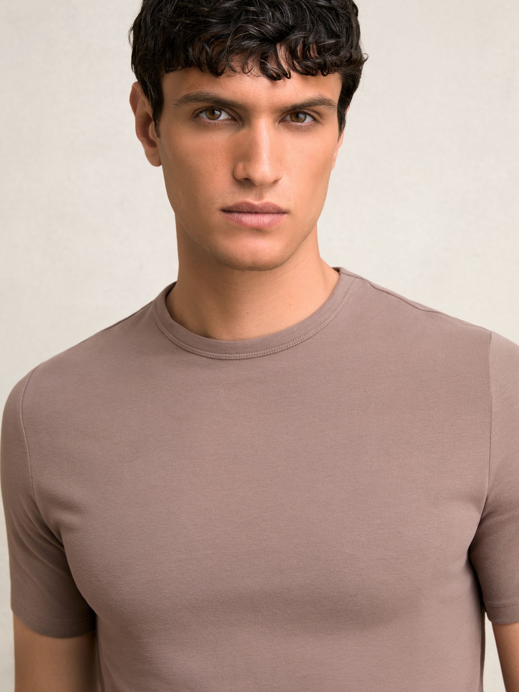 Stretch-Cotton Crew-Neck T-Shirt in Taupe Brown
