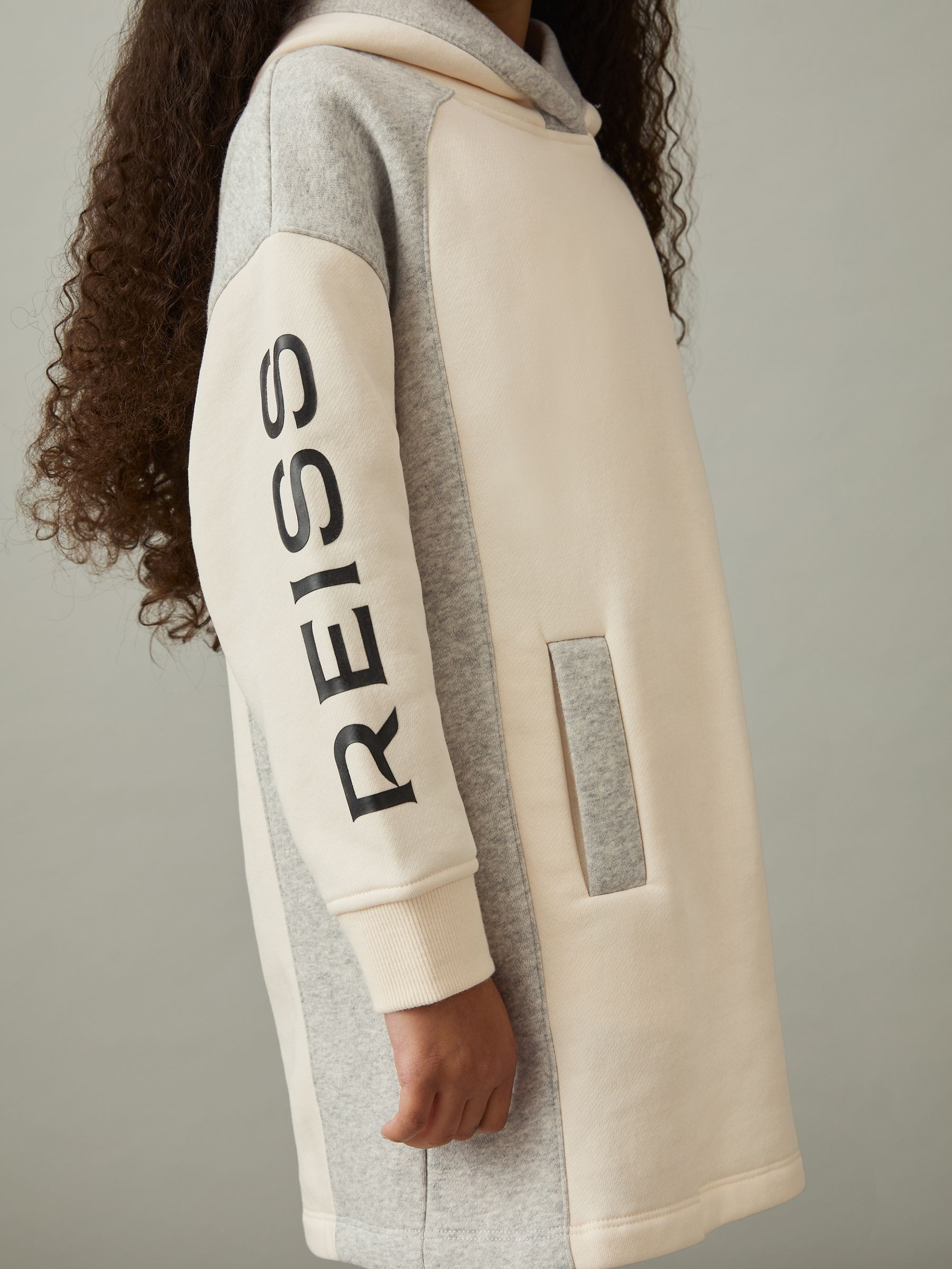 4-9 yrs Colour-Block Hooded Jersey Dress in Ecru