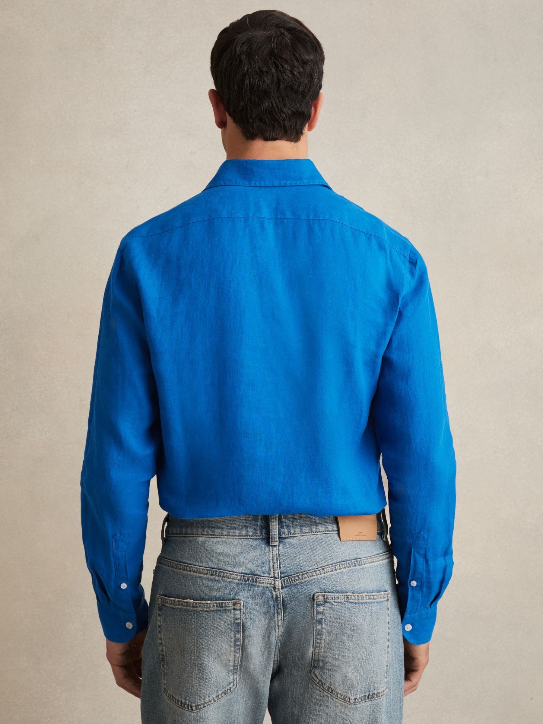 Linen Button-Through Shirt in Bright Blue