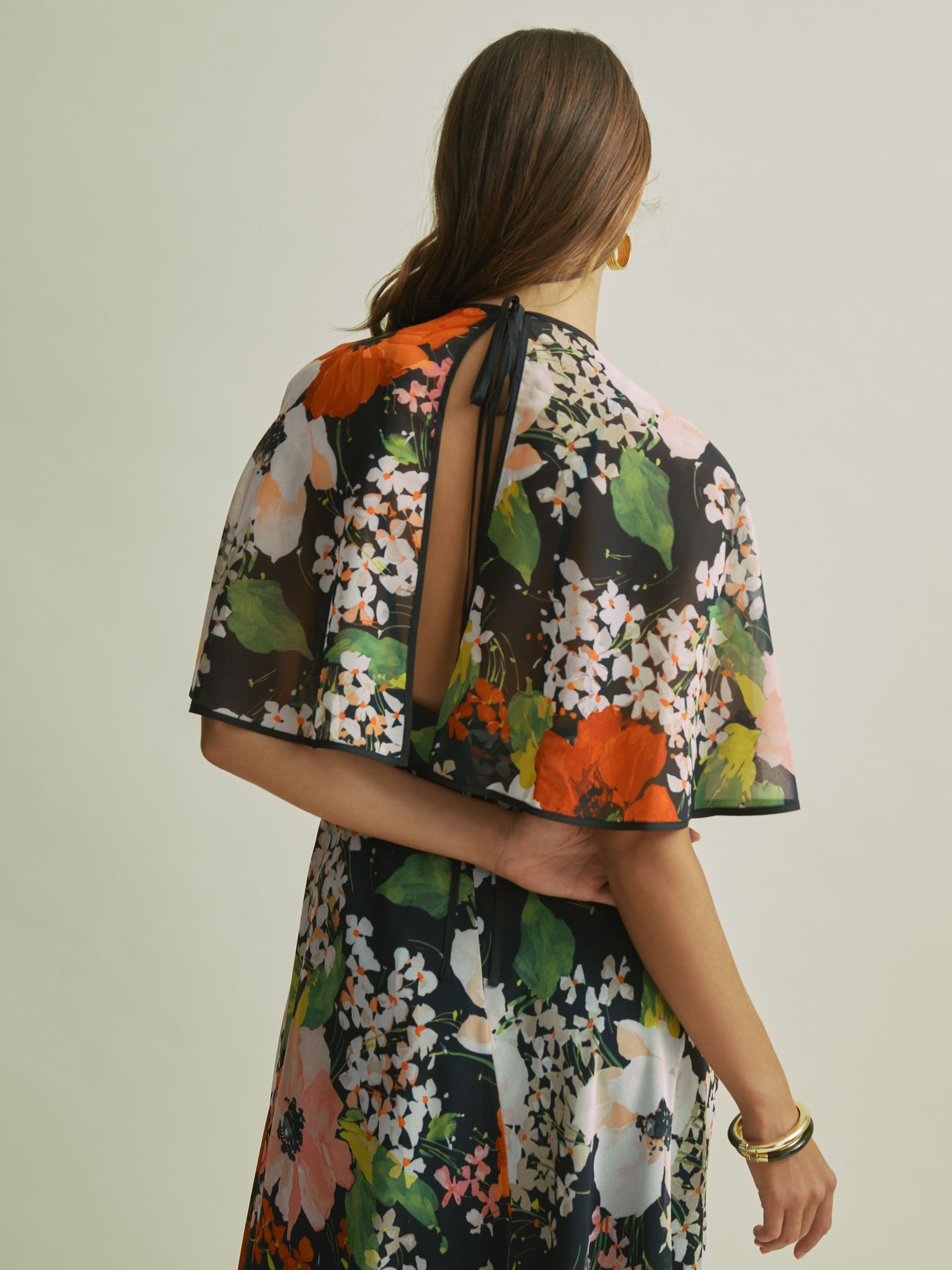 Florere Cape Detail Midi Dress in Multi