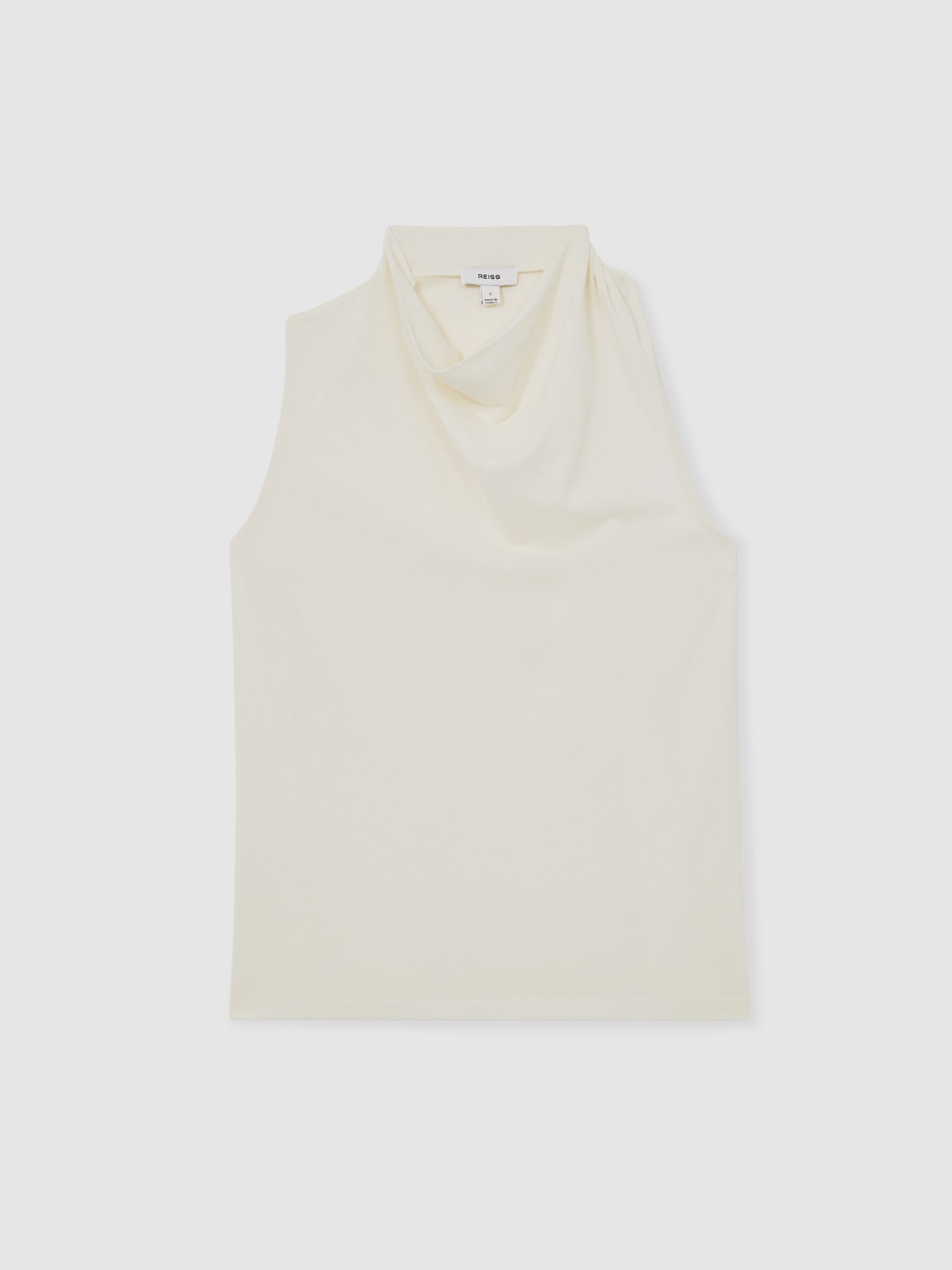 Cotton-Blend Cowl-Neck Sleeveless Top in Ivory