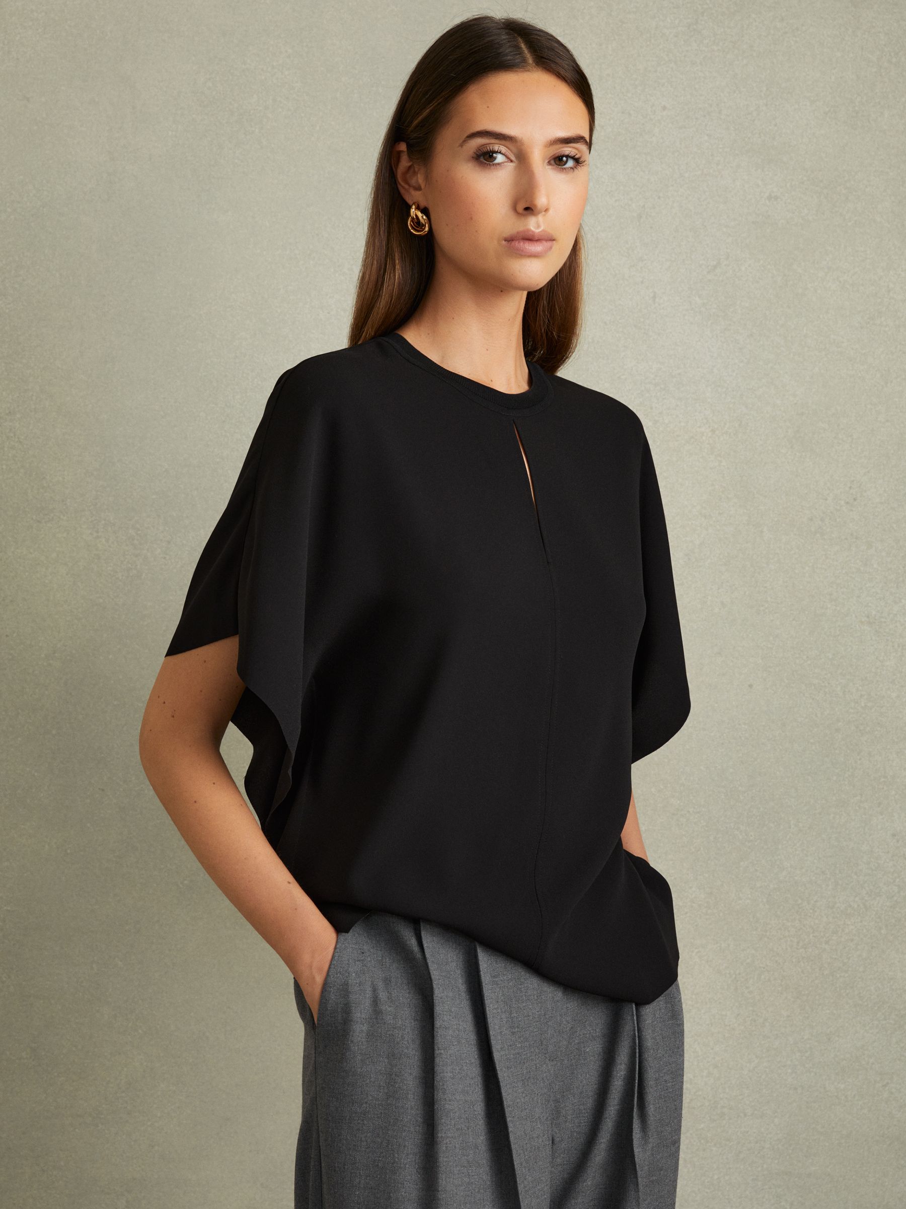 Draped Sleeve Top in Black