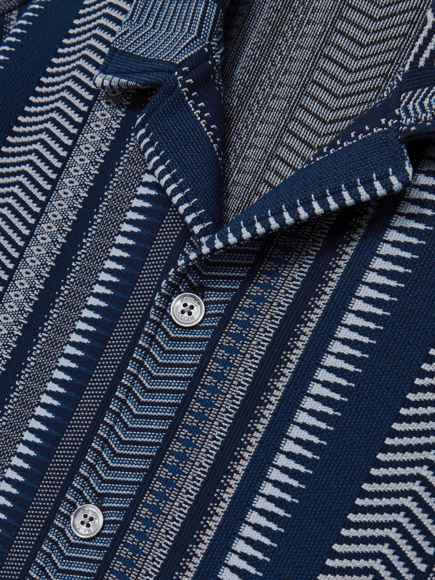 Aztec-Stripe Cuban-Collar Shirt in Navy