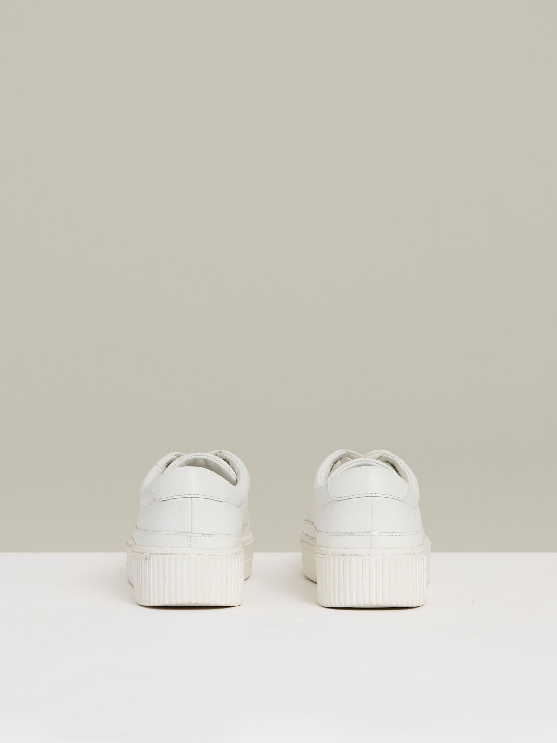 Grained Leather Platform Trainers in White