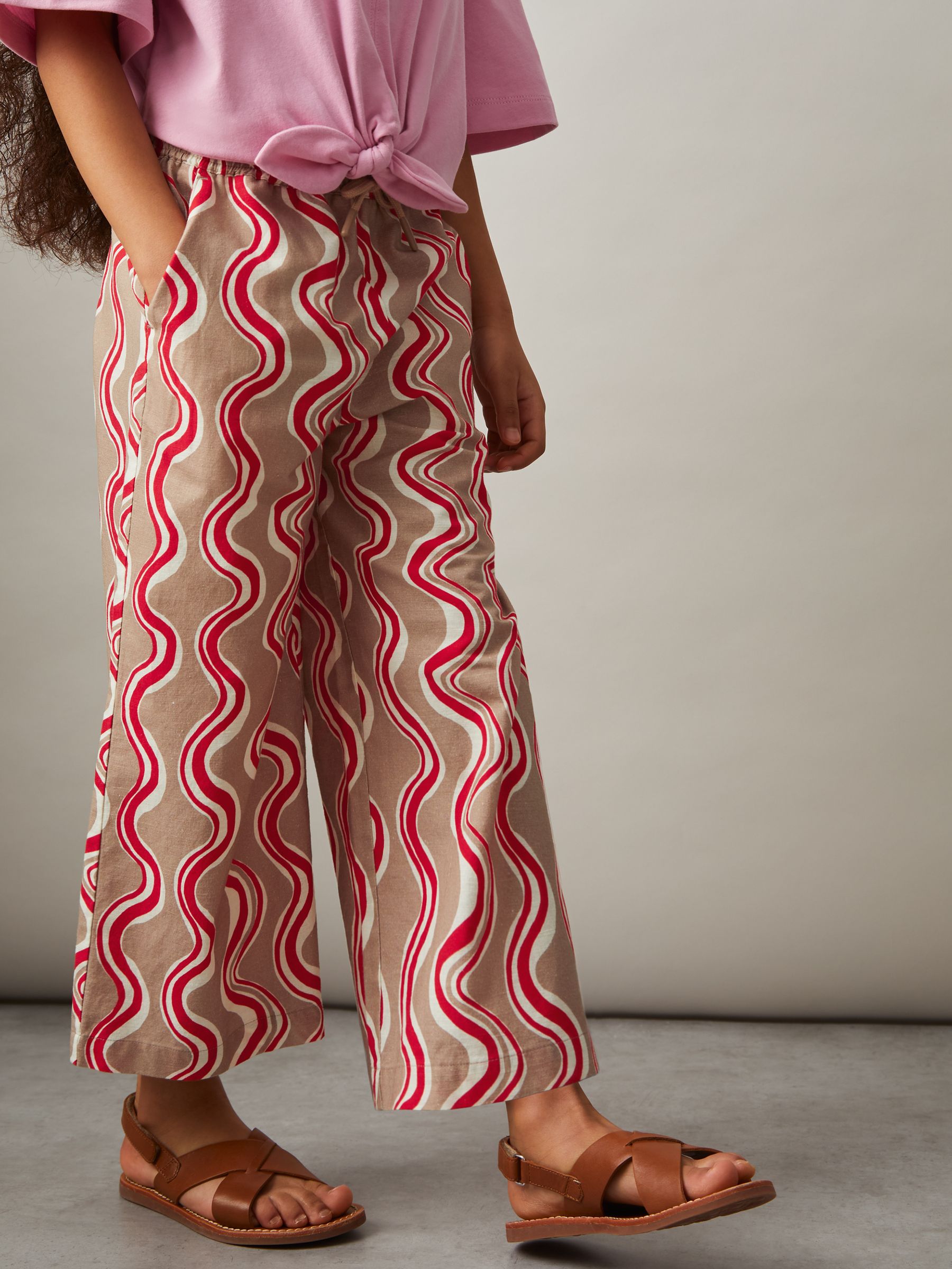 4-9 yrs Cotton Linen Printed Trousers in Red