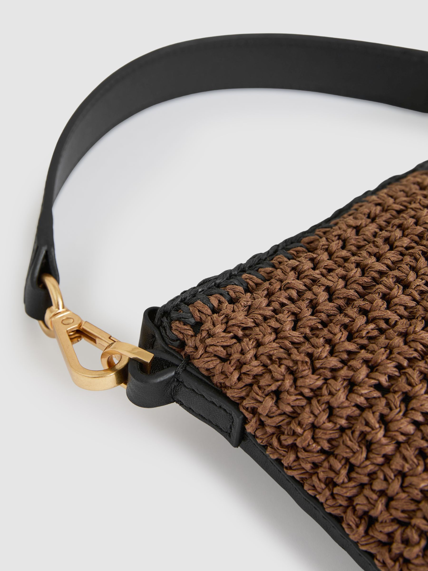 Raffia Colour-Block Crossbody Bag in Tan