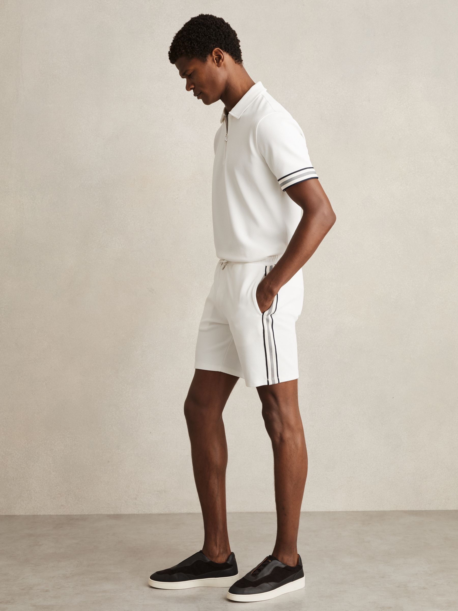 Textured Tape Drawstring Shorts in Off White