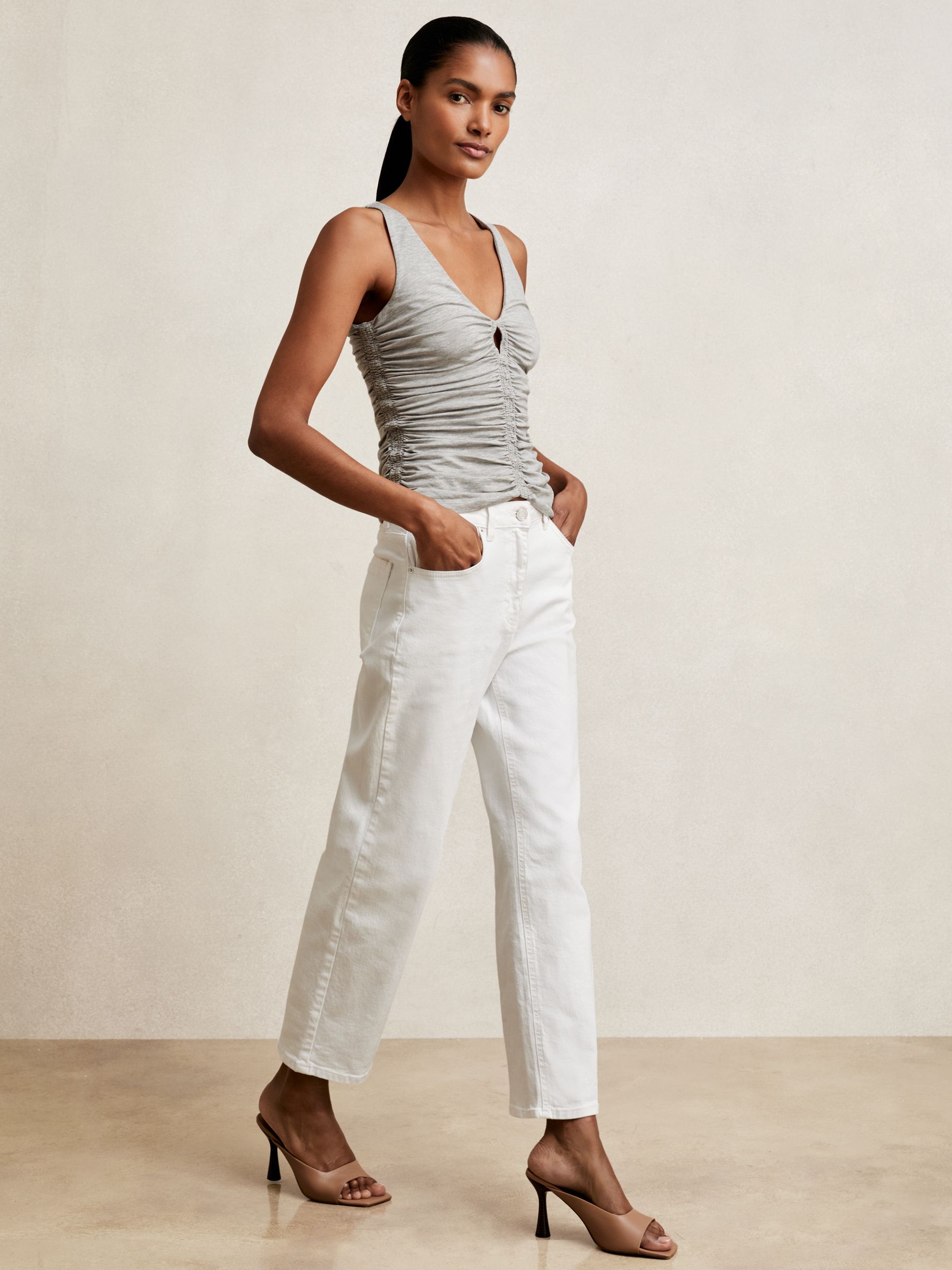 Stretch Lyocell Jersey Ruched Vest in Silver Grey