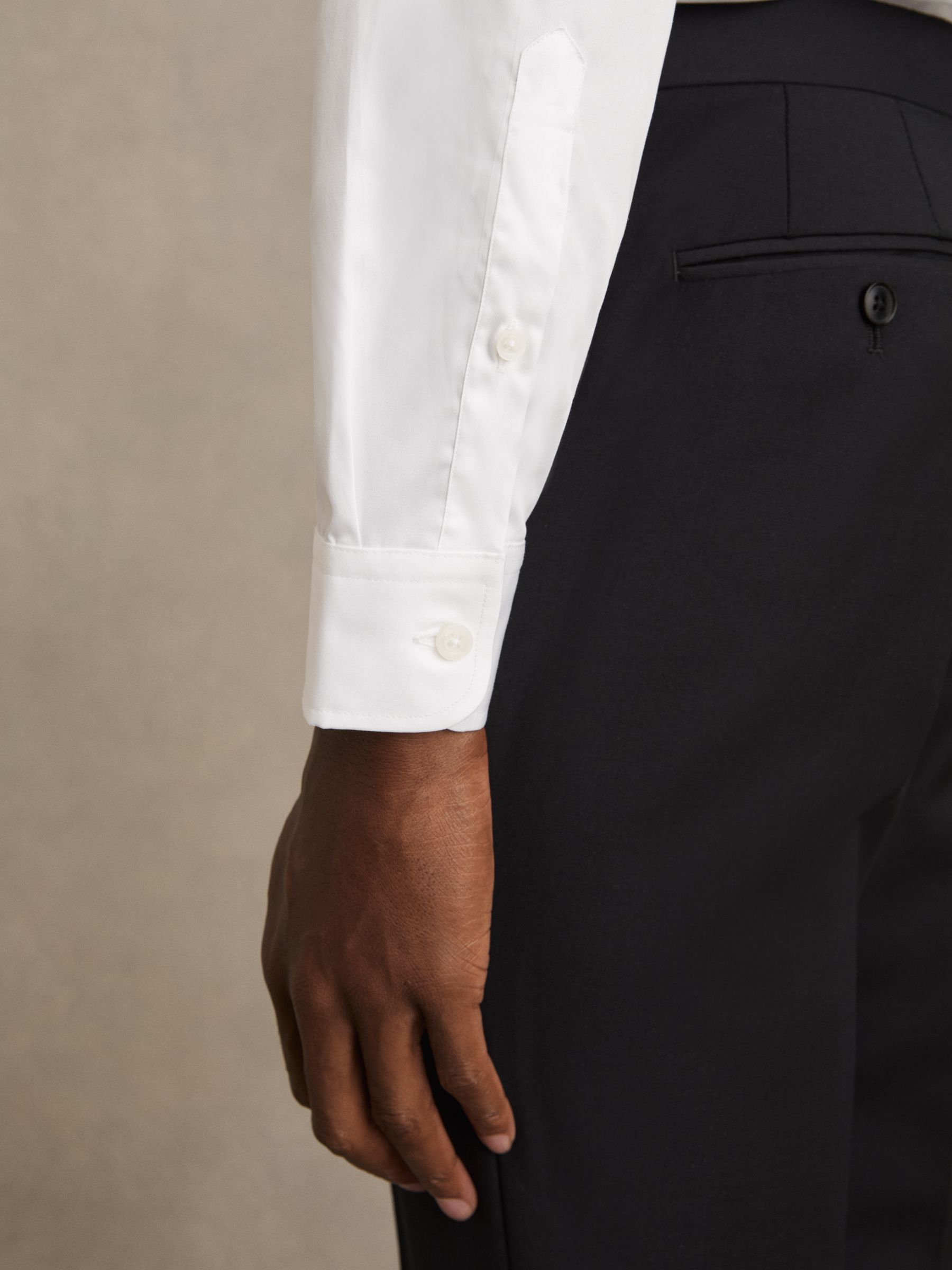 Slim Fit Cotton Sateen Shirt in White