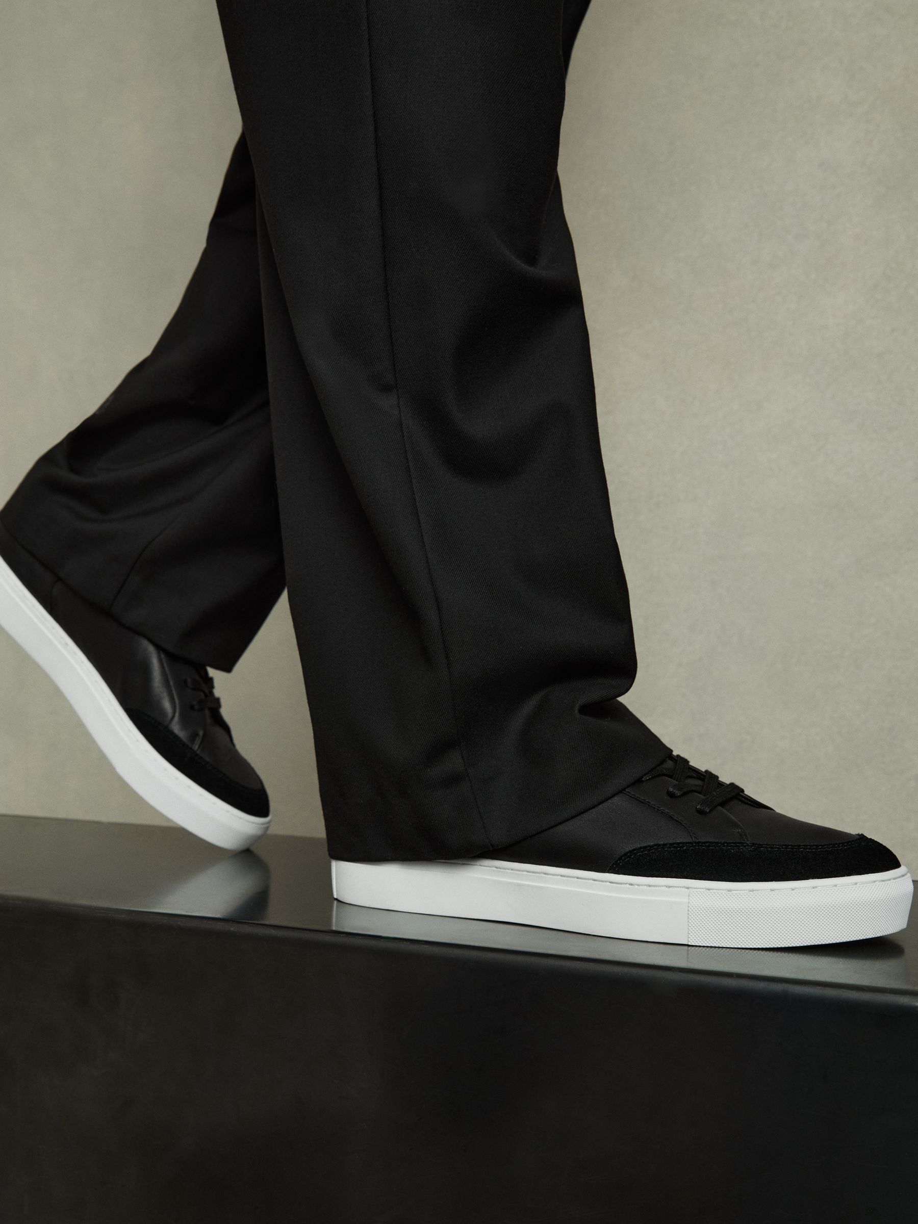 Leather Low Top Trainers in Black