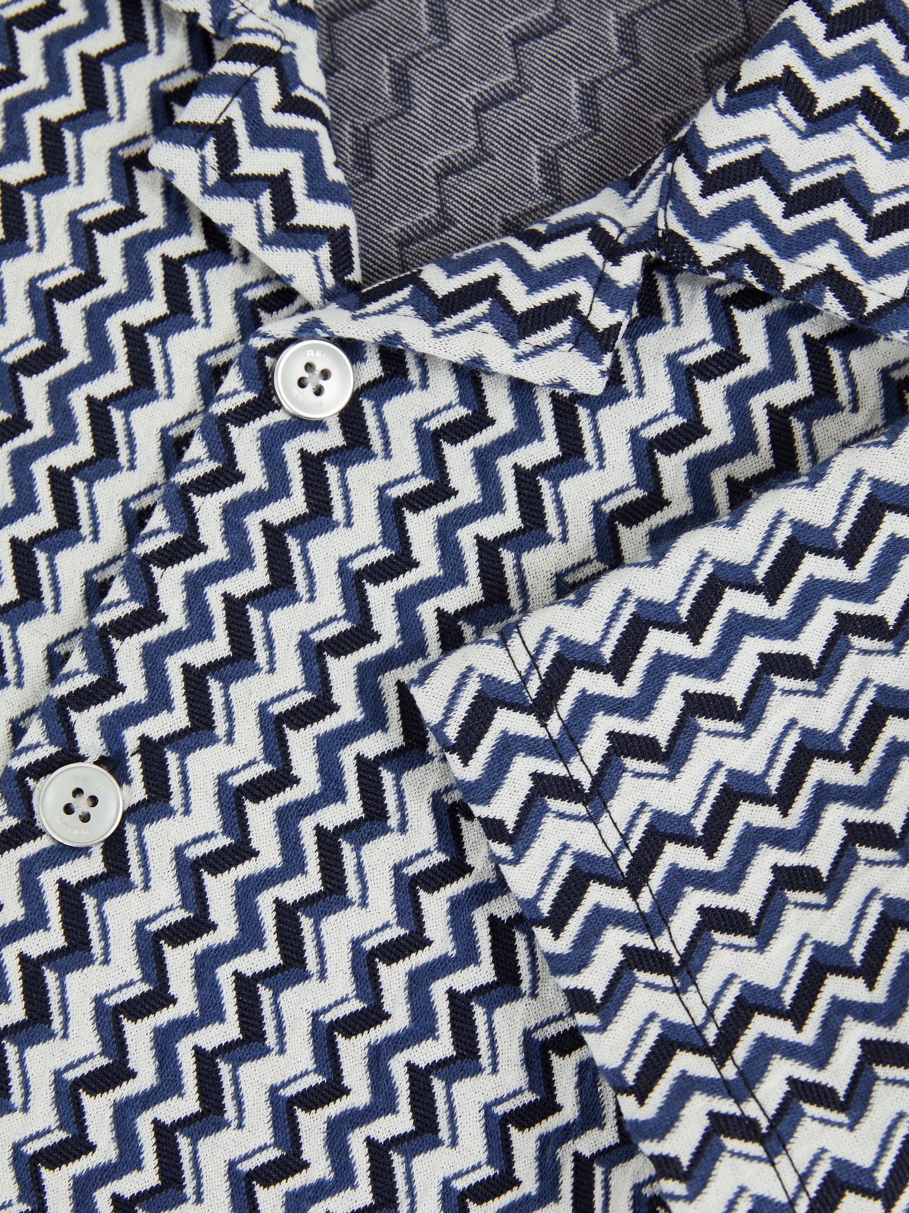 3-9 yrs Zig-Zag Knit Cuban-Collar Shirt in Blue