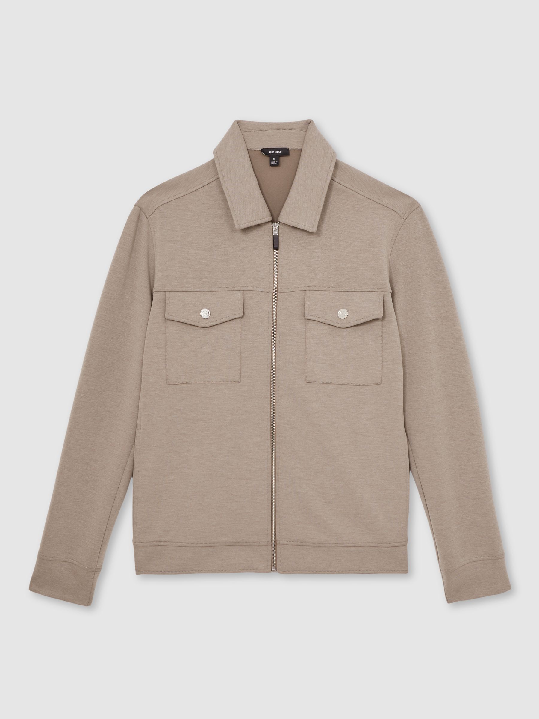 Interlock Jersey Zip-Through Jacket in Taupe Brown