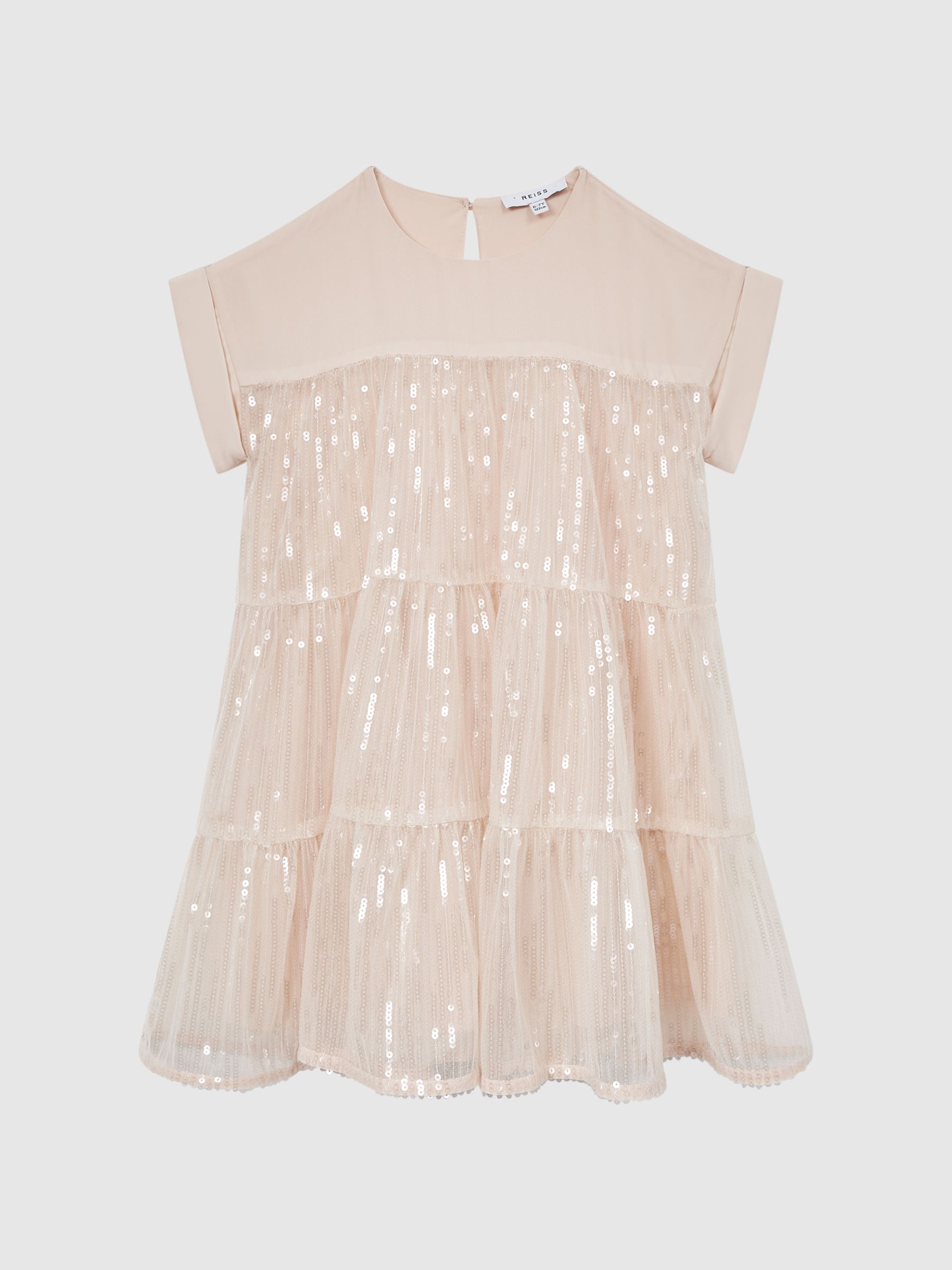 9-12 yrs Sequin Tiered Dress in Pale Pink