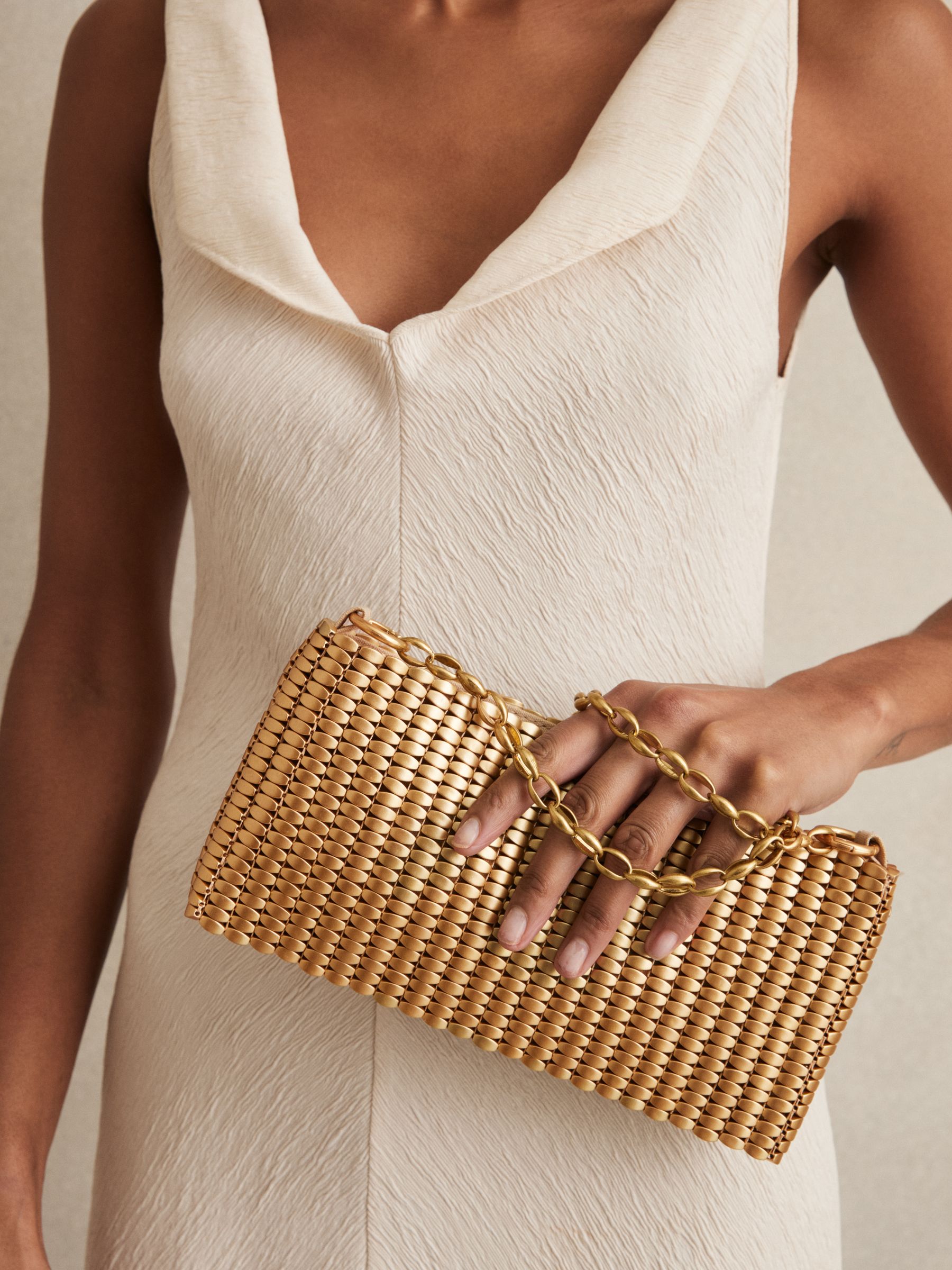 Beaded Removable Strap Shoulder Bag in Gold