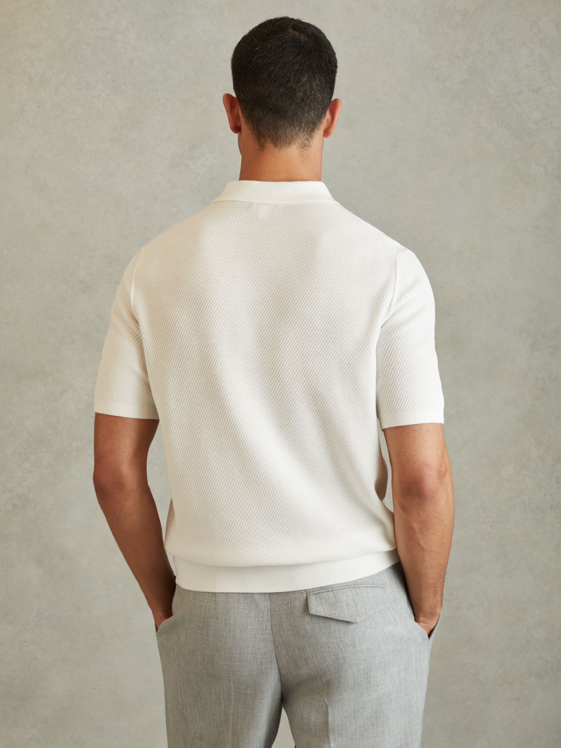 Textured Half-Zip Polo Shirt in White