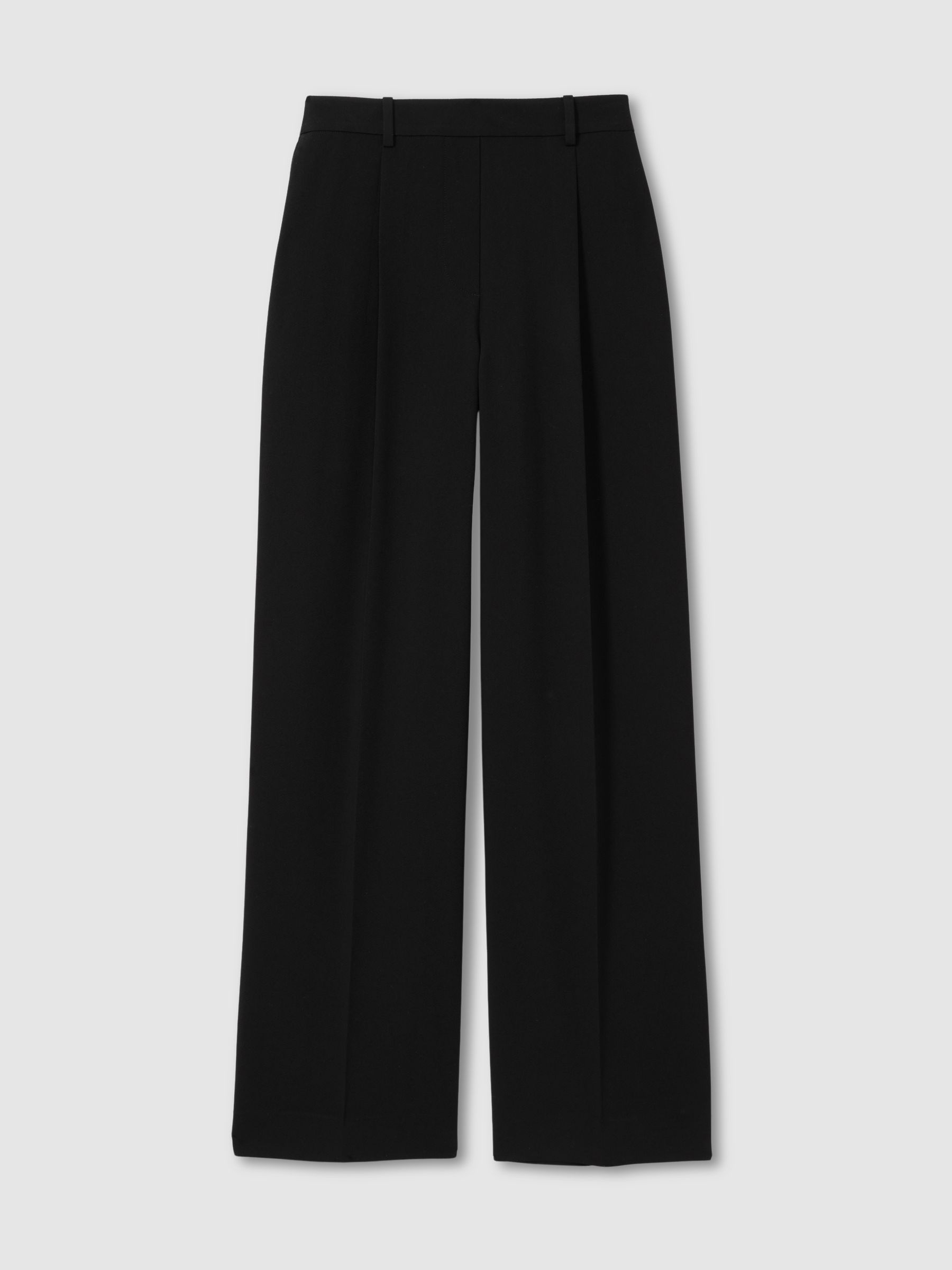 Petite Elasticated-Waist Wide-Leg Twill Trousers in Black