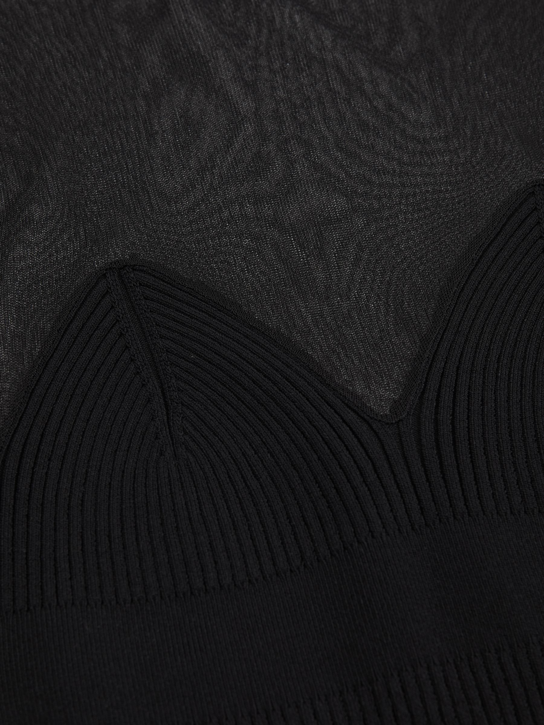 Mesh Knit Sweetheart Long-Sleeve Top in Black