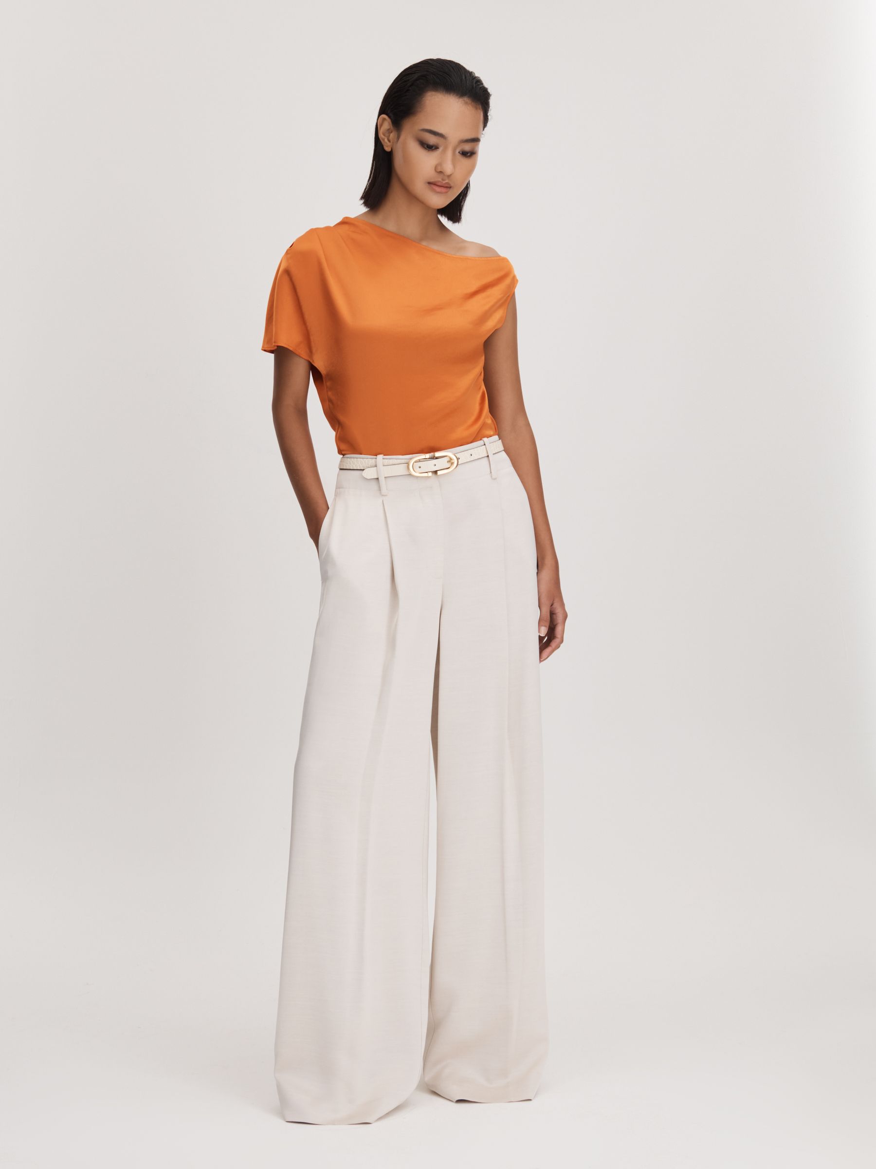 Anna Quan Satin Off-The-Shoulder Top in Kumquat