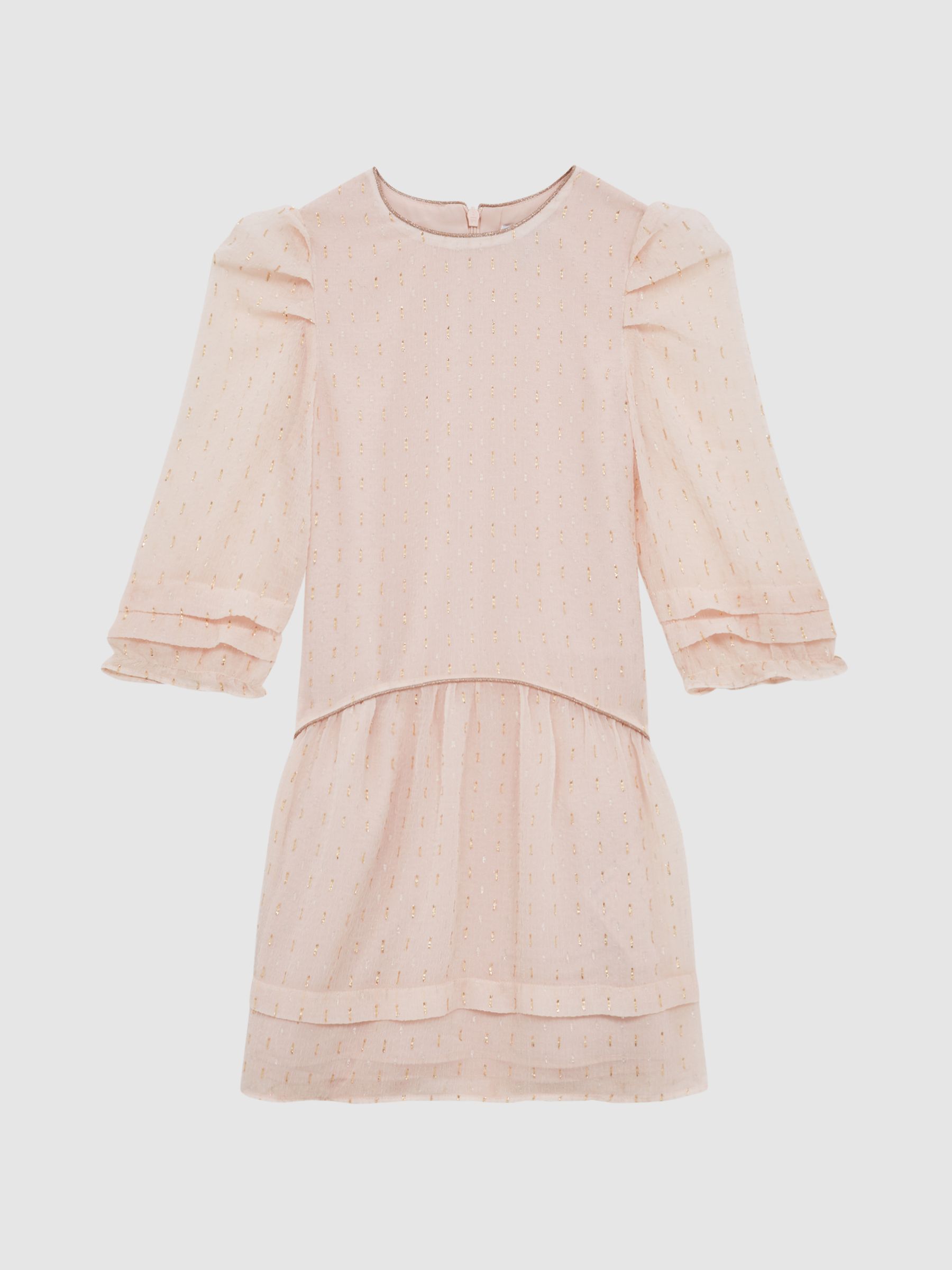 9-12 yrs Ruched Shoulder Metallic Detail Dress in Pink