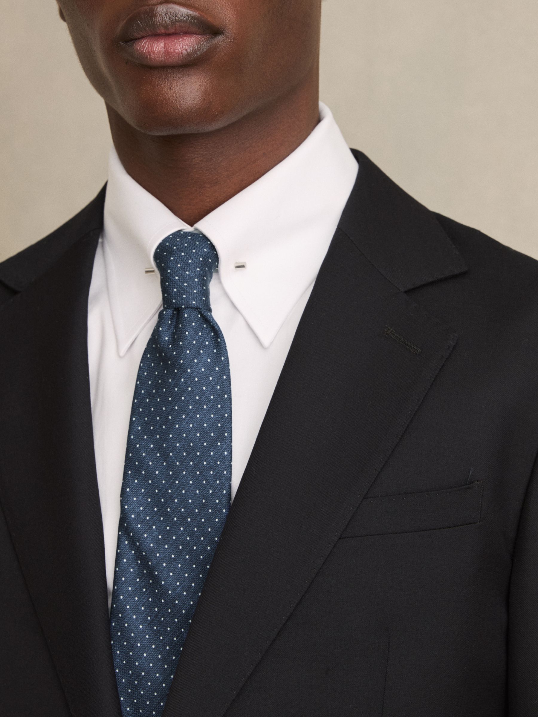 Silk Pin-Dot Tie in Navy
