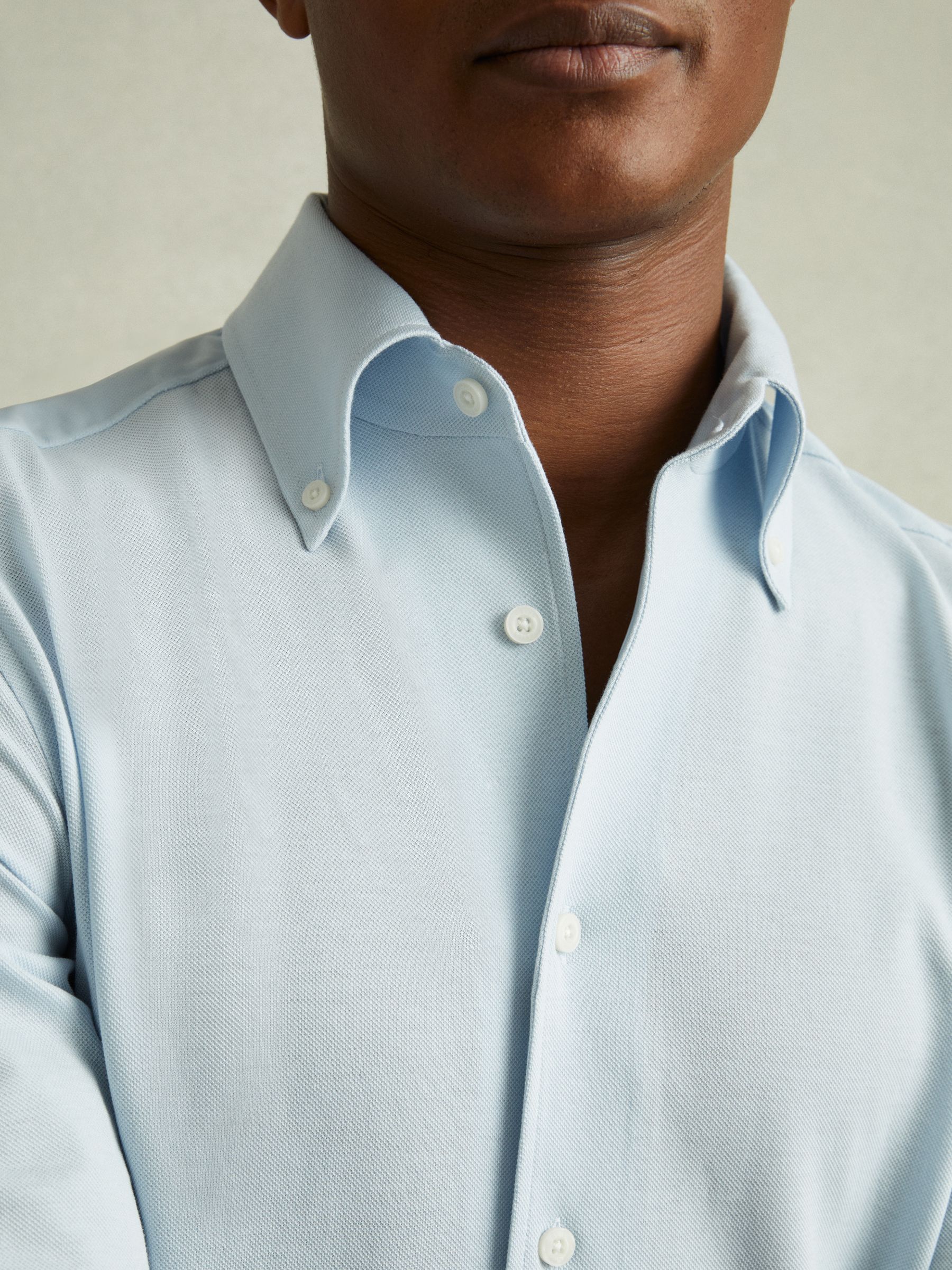 Garment Dyed Cotton Pique Oxford Shirt in Soft Blue