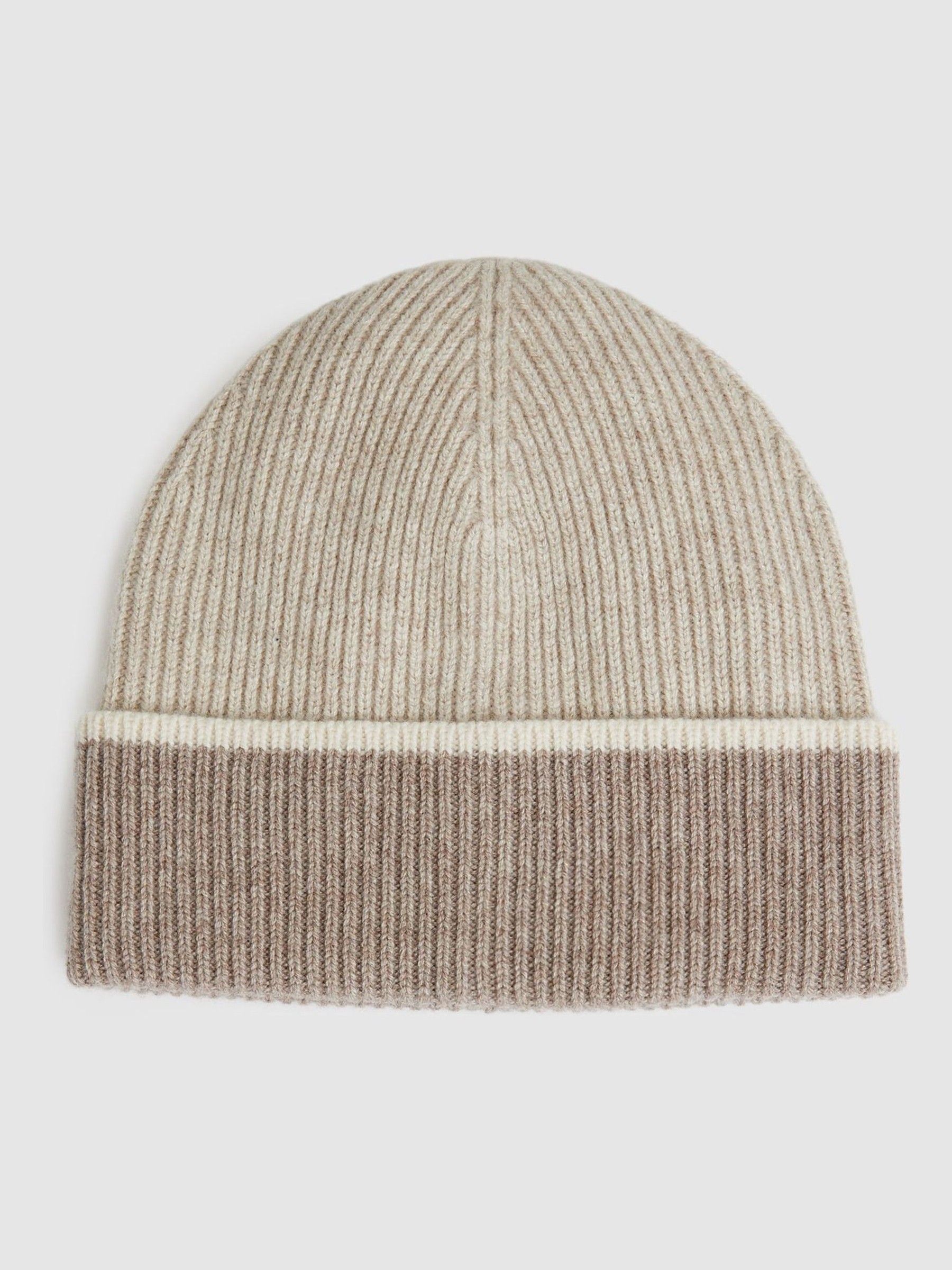 Wool Blend Tipped Beanie in Taupe