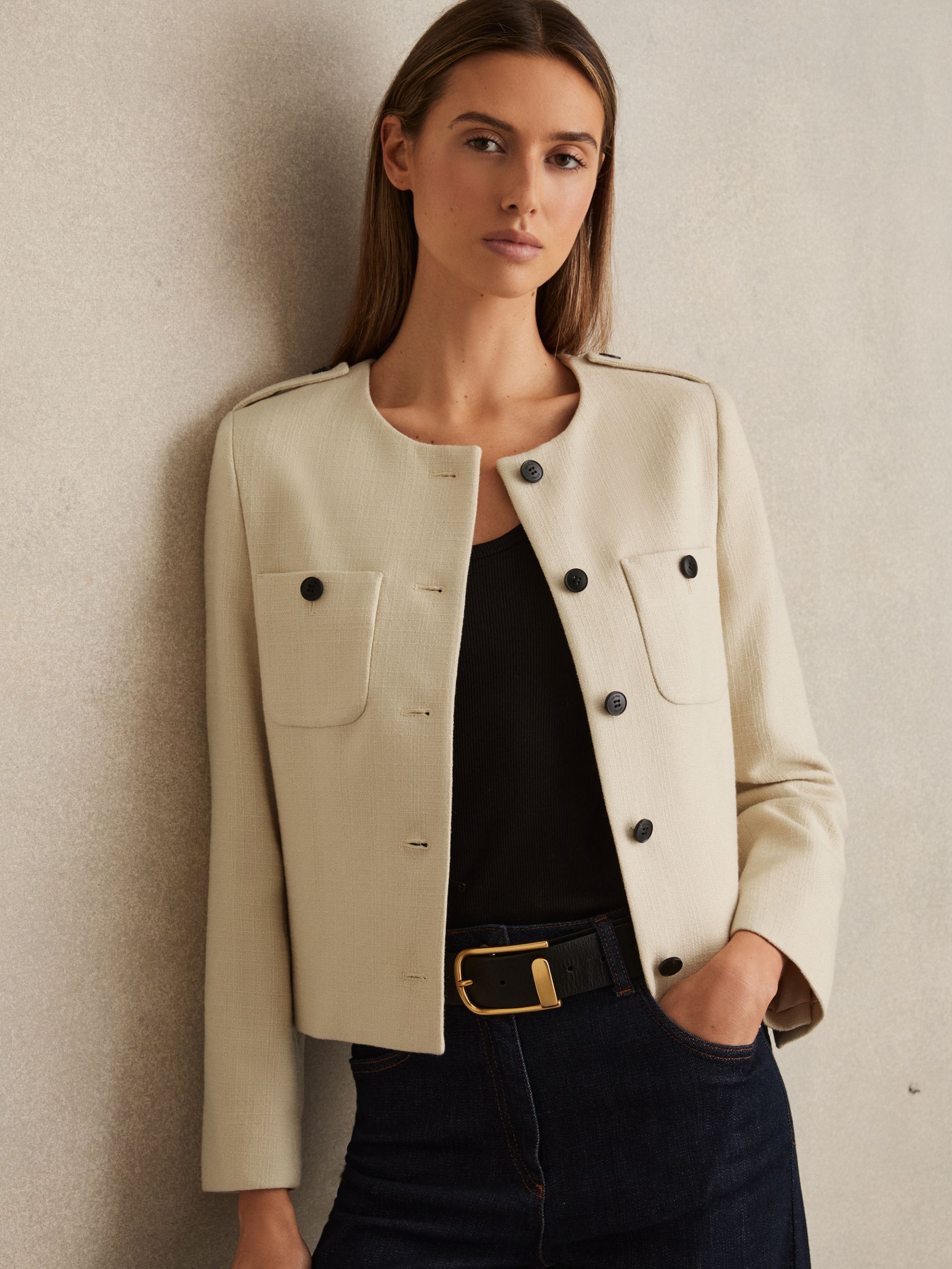 Wool Cropped Jacket in Cream