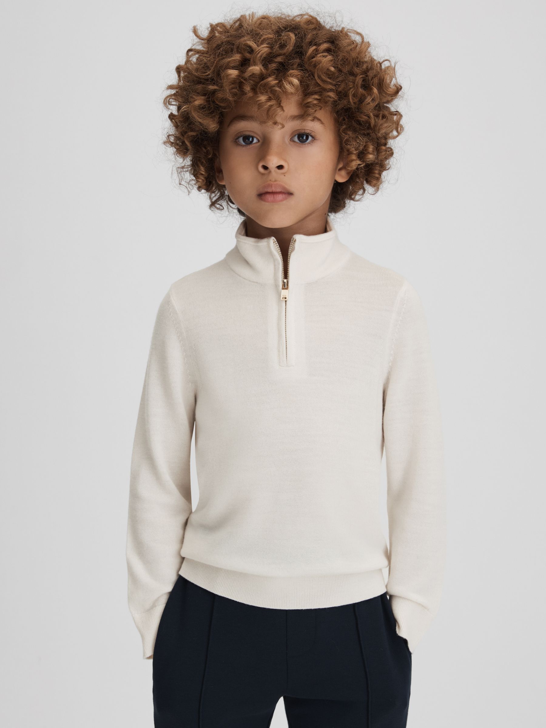 9-13 yrs Wool Half-Zip Funnel Neck Jumper in Snow