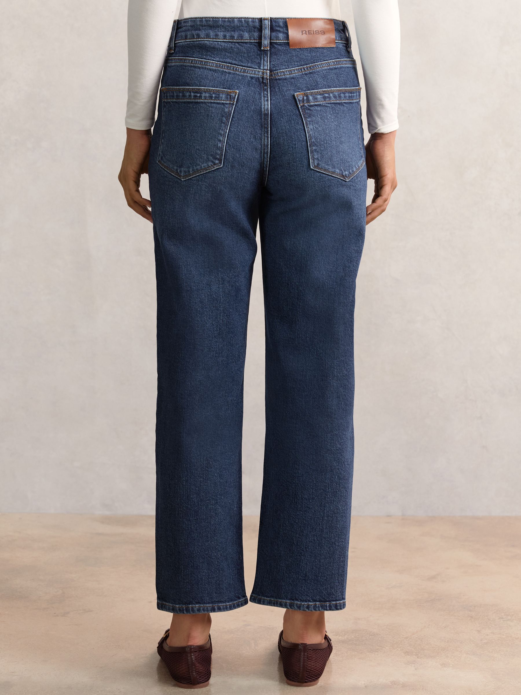 Straight Leg Patch Pocket Jeans in Mid Blue