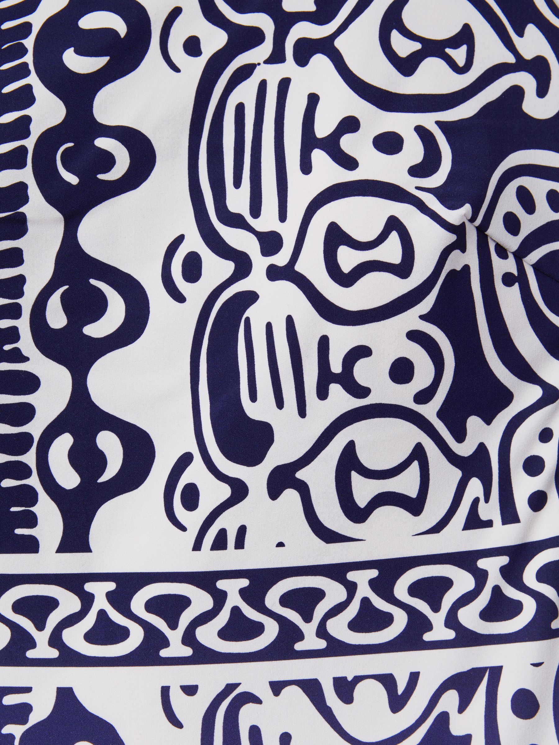 Printed One-Shoulder Swimsuit in Navy/White