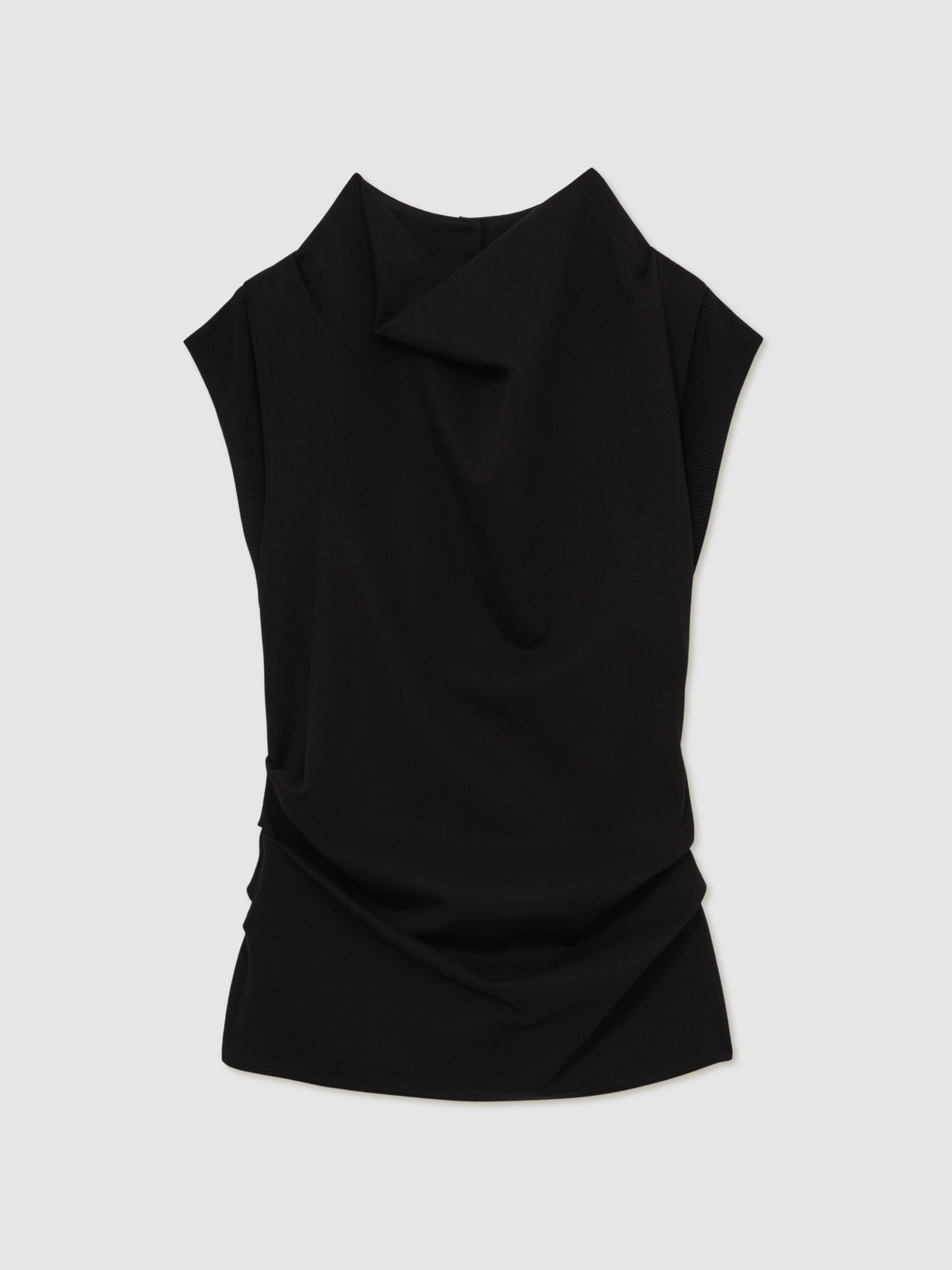 Draped Jersey-Twill Sleeveless Top in Black