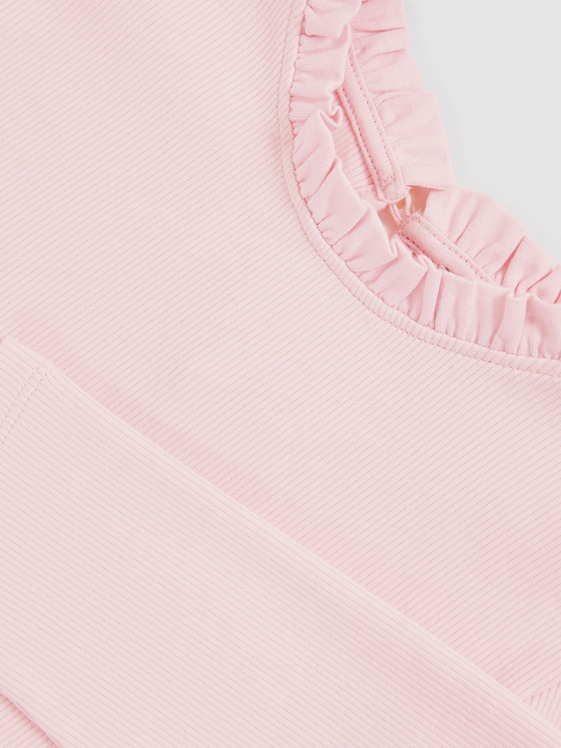 9-13 yrs Stretch-Cotton Ruffle-Neck Top in Pink