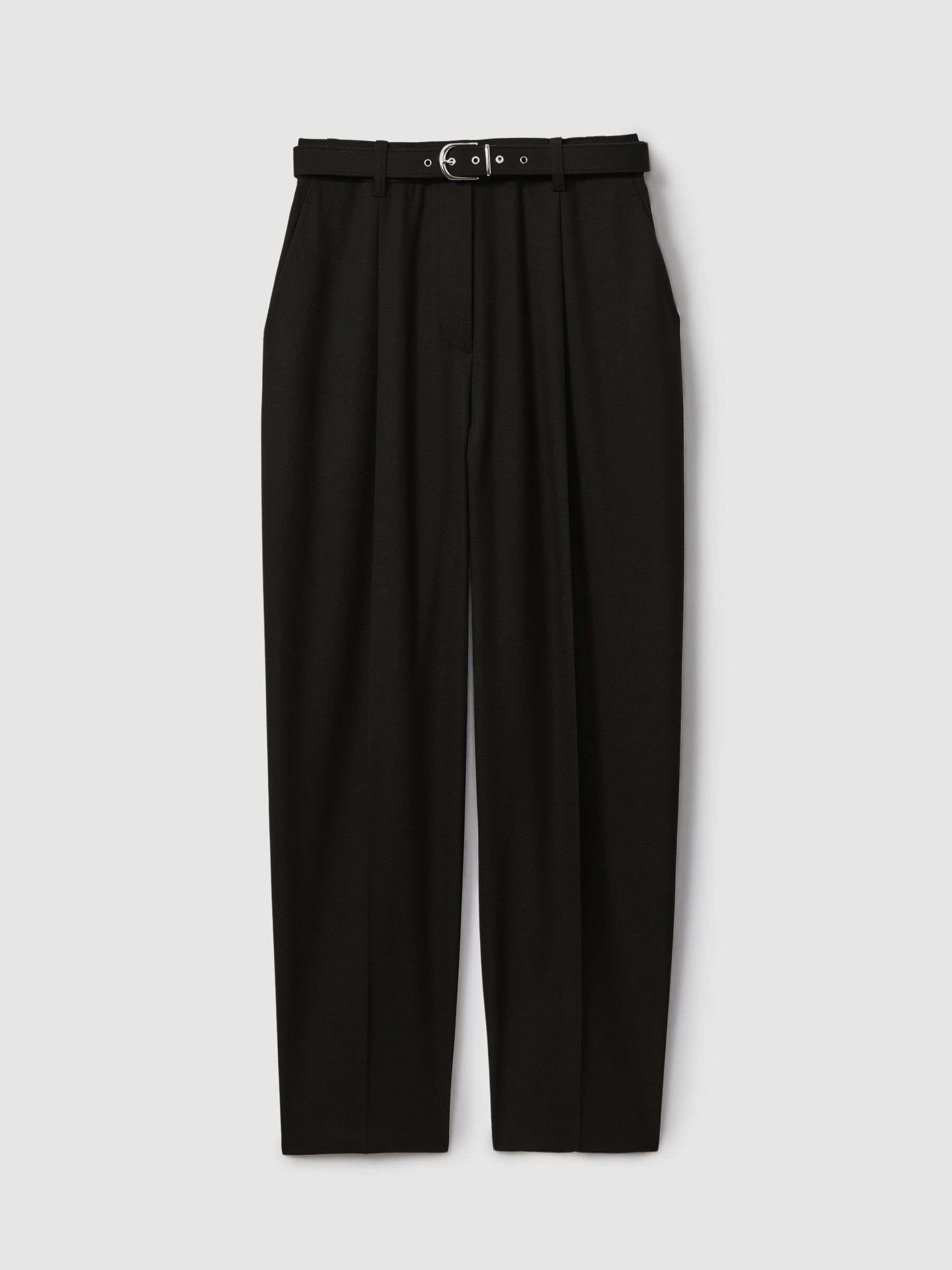 Tapered Belted Trousers in Black
