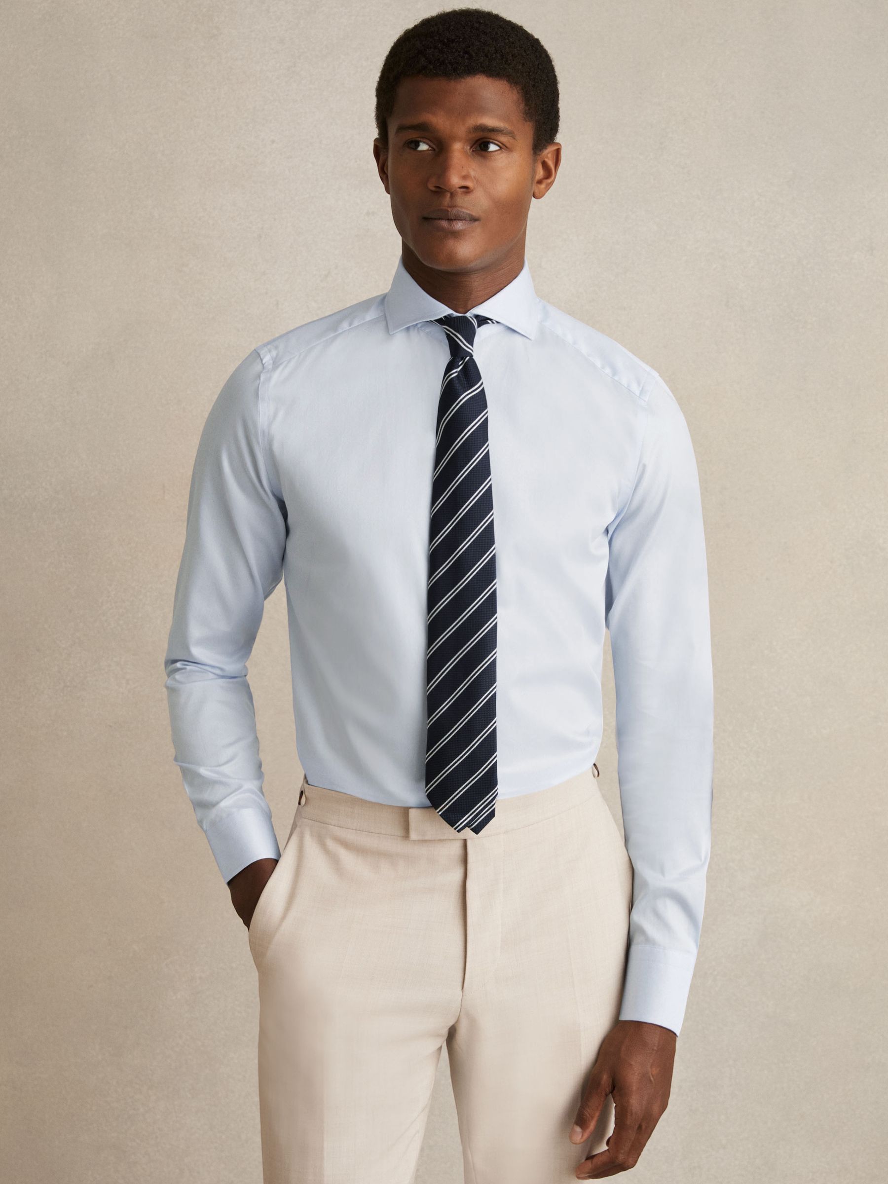 Slim Fit Cotton-Twill Two-Fold Shirt Slim-Fit in Soft Blue