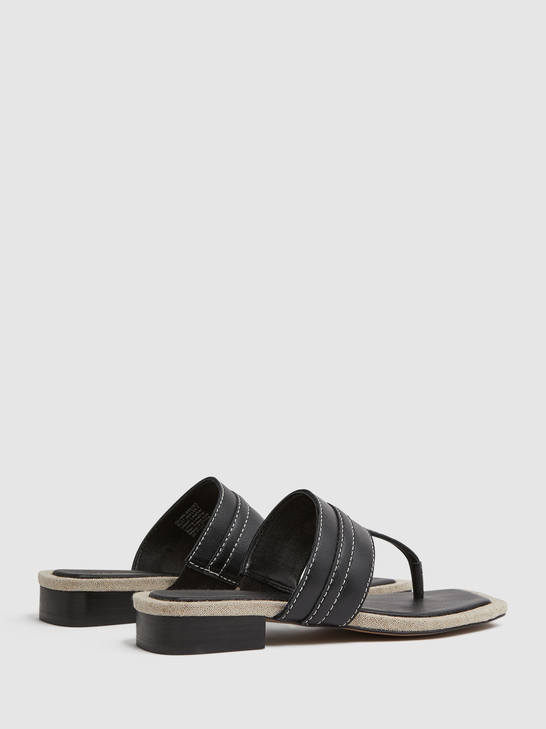 Leather Strap Thong Sandals in Black