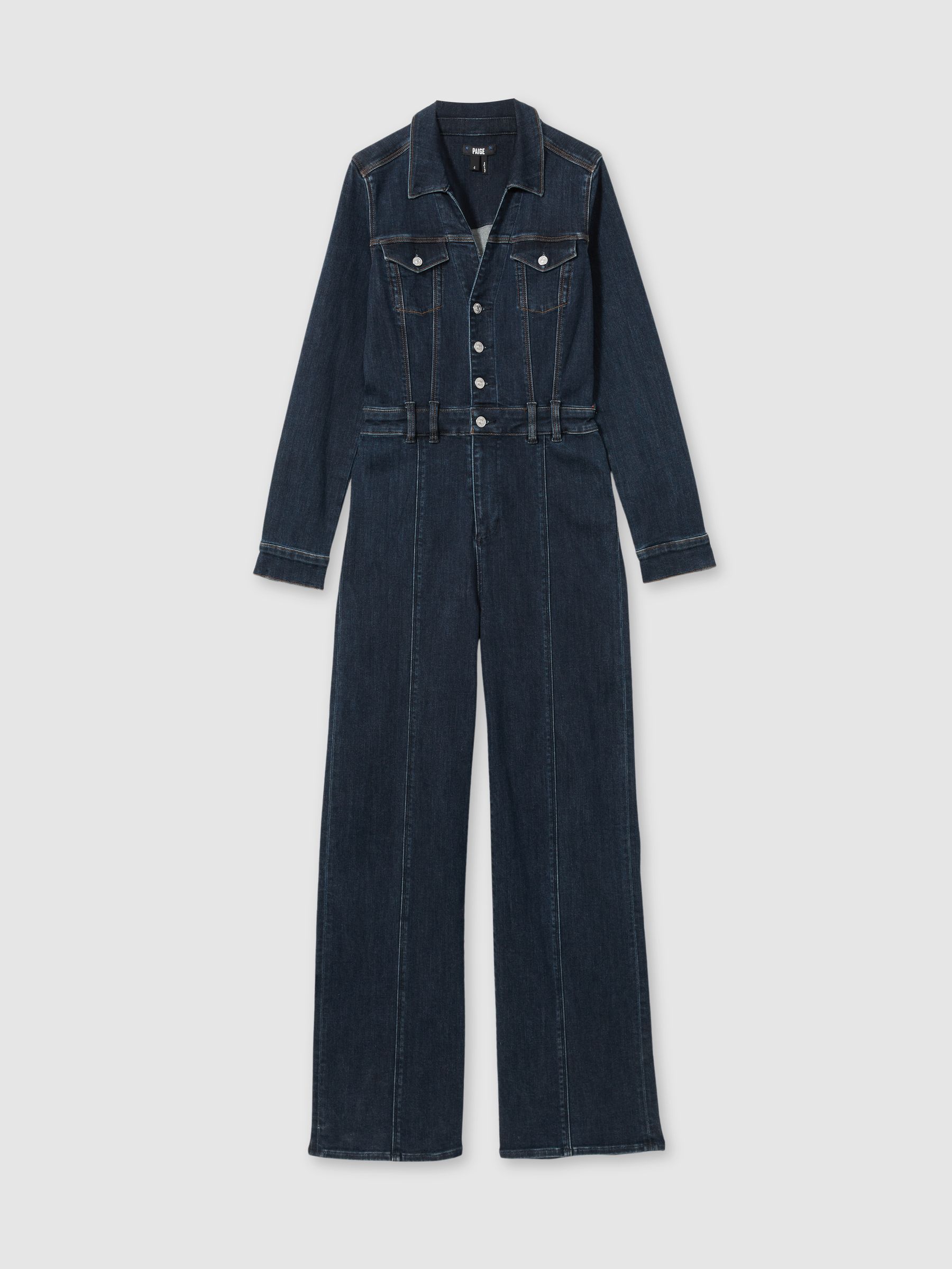 Paige Peregrine Blue Stretch-Cotton Denim Jumpsuit in Peregrine Blue