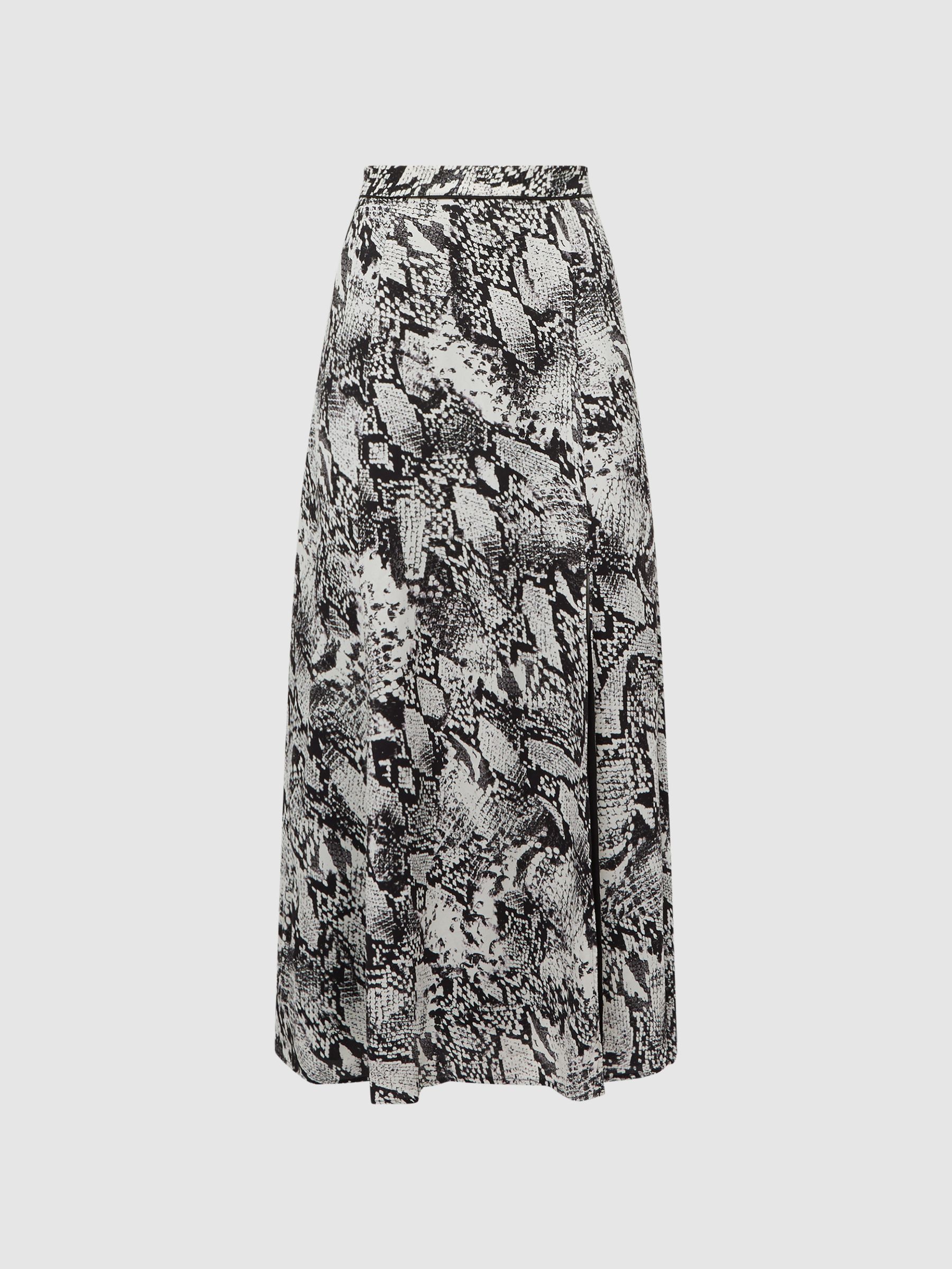 Printed Slip Midi Skirt in Black