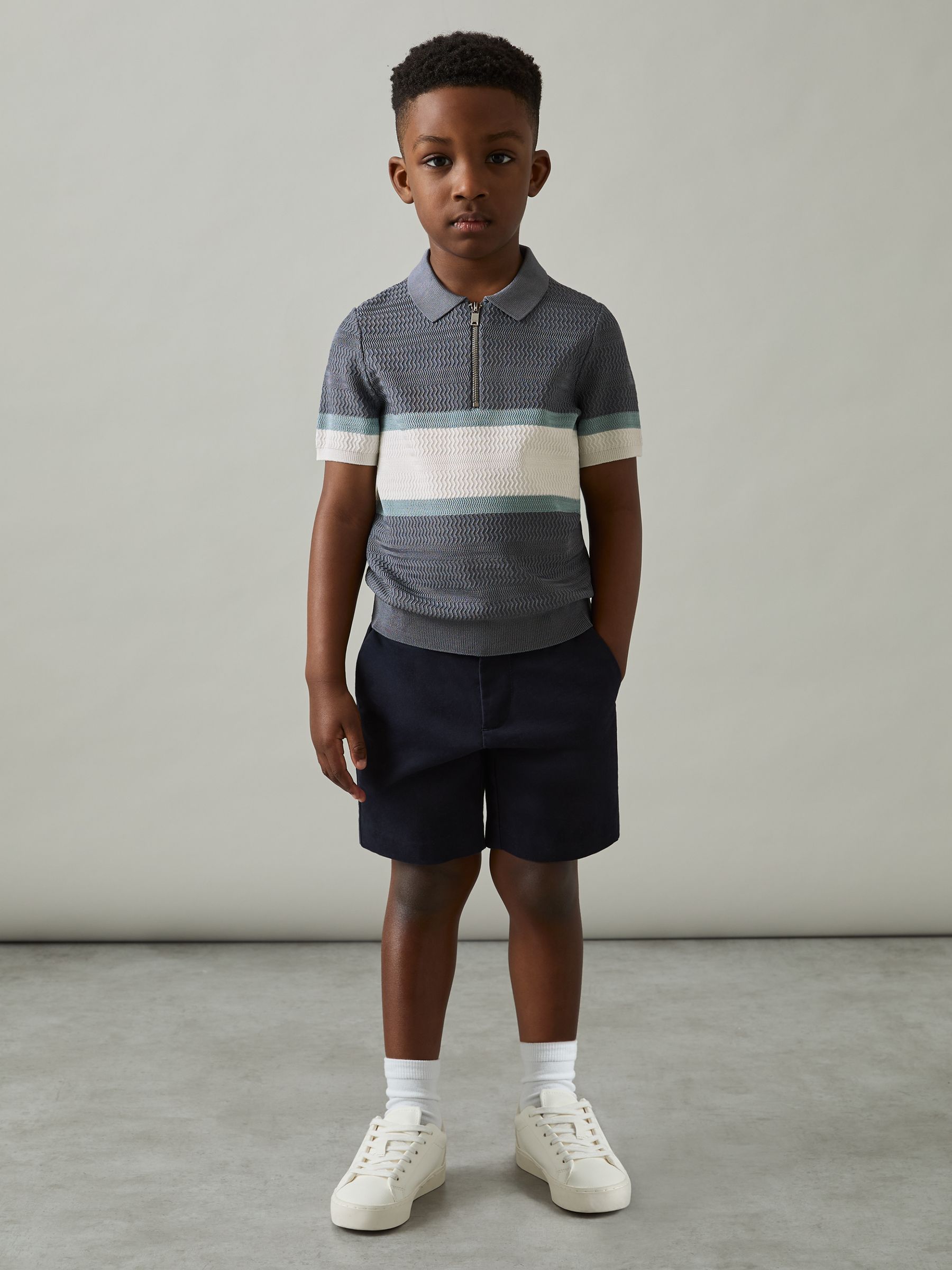 9-13 yrs Textured Colour-Block Polo Shirt in Airforce Blue