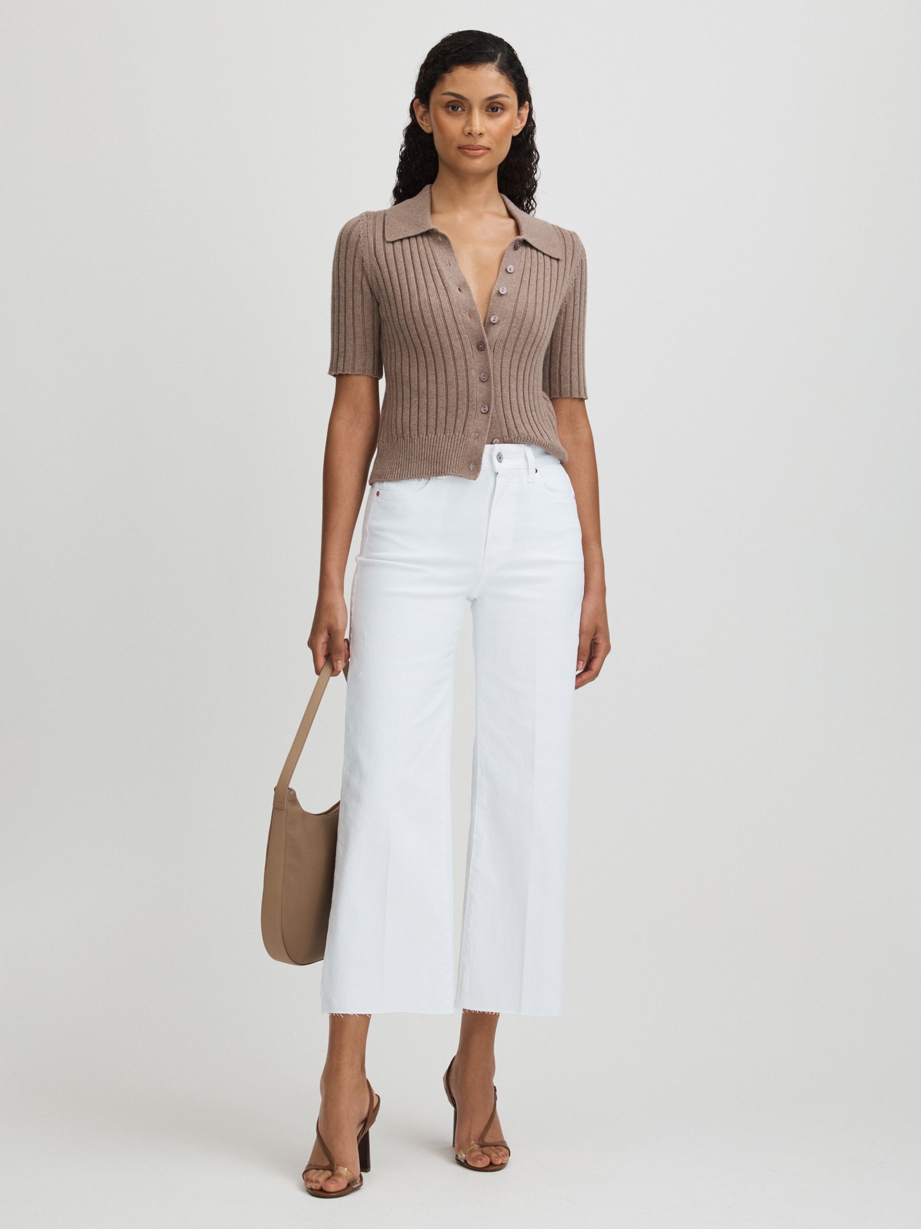 Paige Wide Leg Raw Hem Cropped Jeans in Crisp White